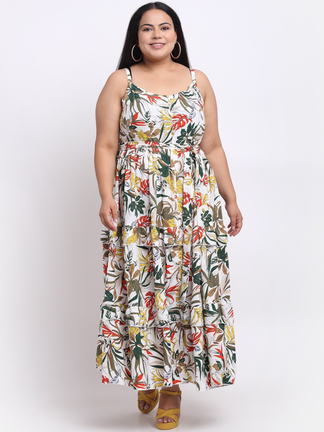 

sindrellastorie White & Green Floral Crepe Maxi Dress With Belt