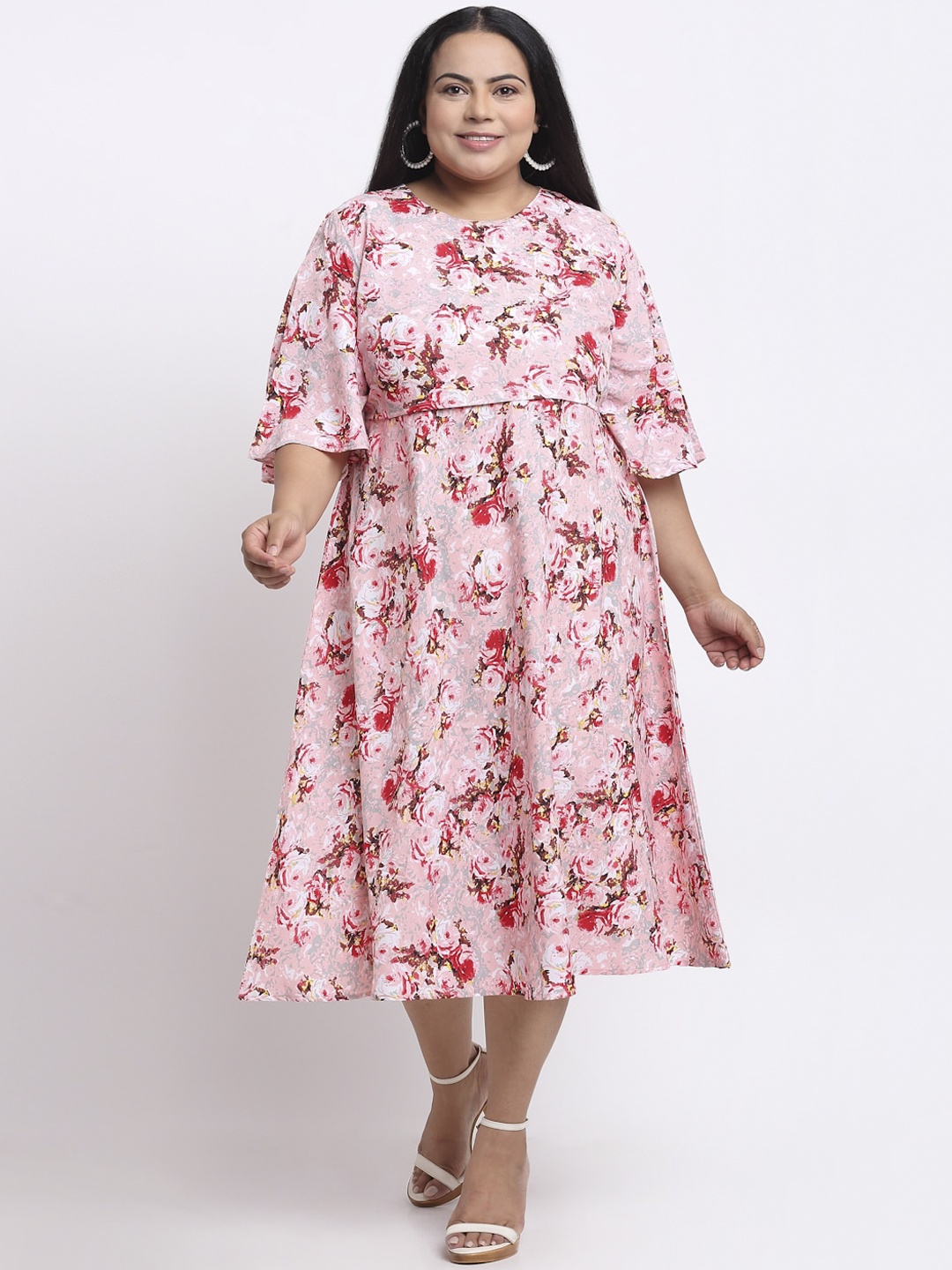 

sindrellastorie Pink Floral Crepe Empire Midi Dress