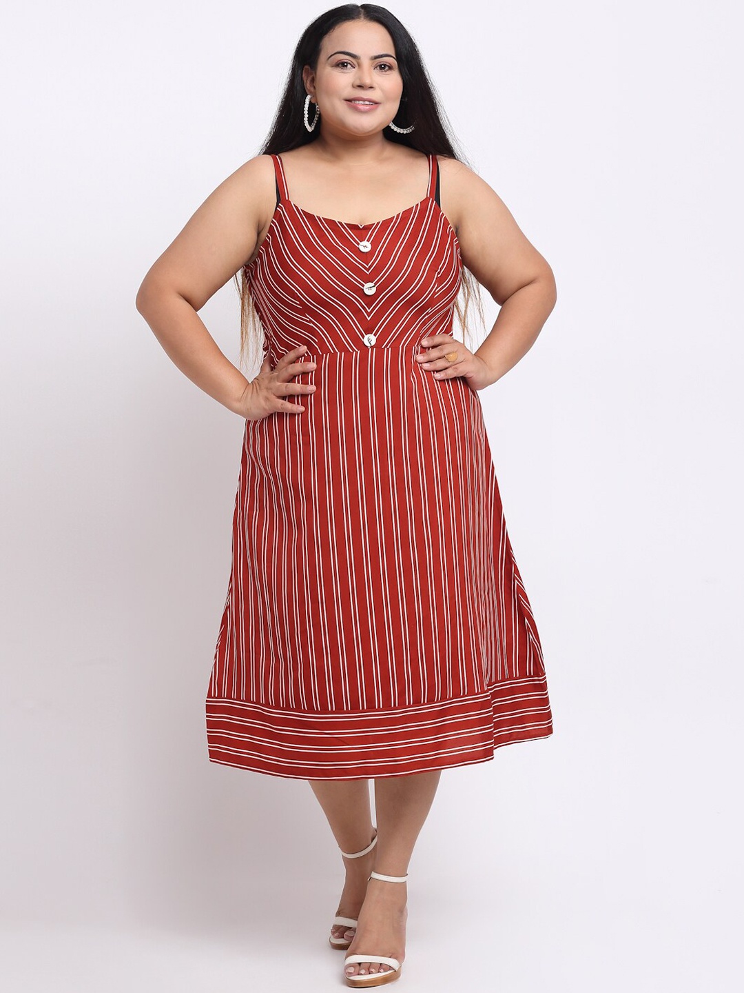 

sindrellastorie Rust Striped Crepe A-Line Midi Dress