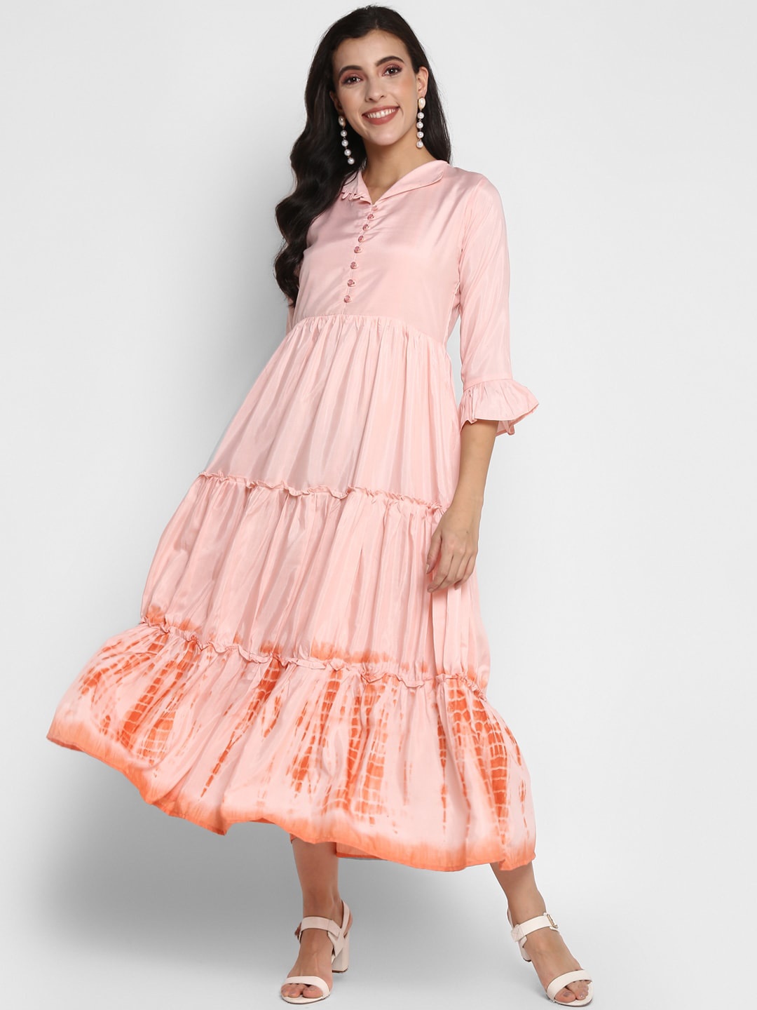 

VAABA Pink Dyed Ethnic Maxi Midi Dress