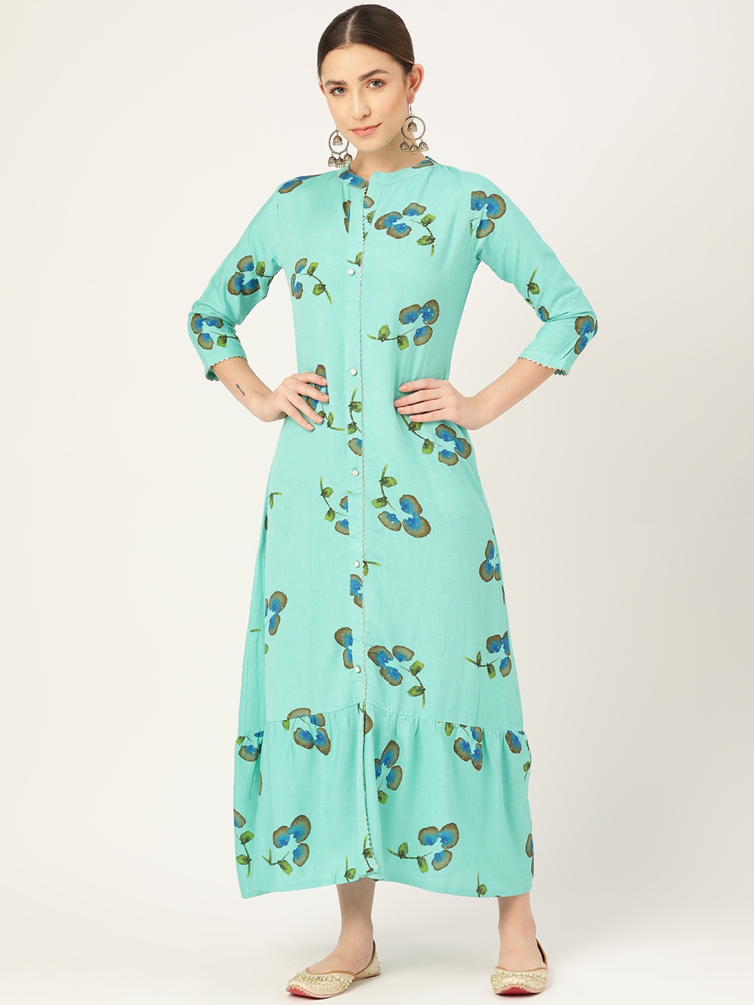 

VAABA Blue Floral Ethnic Maxi Midi Dress