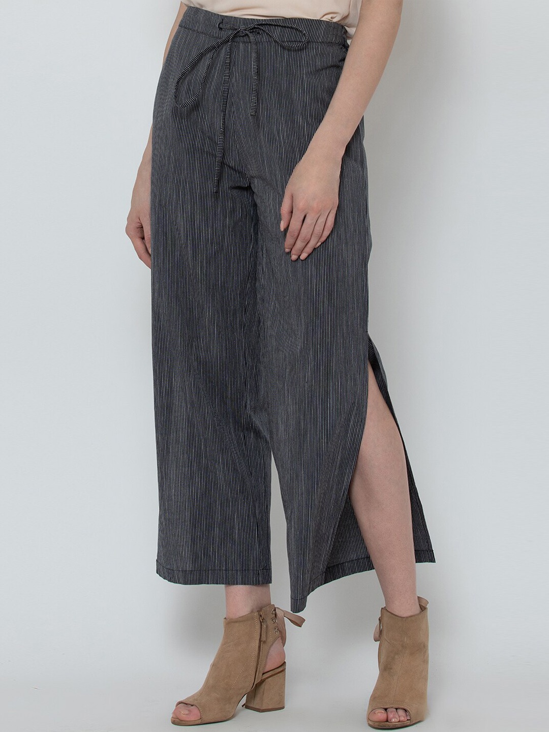 

DODO & MOA Women Black Striped Parallel Trousers