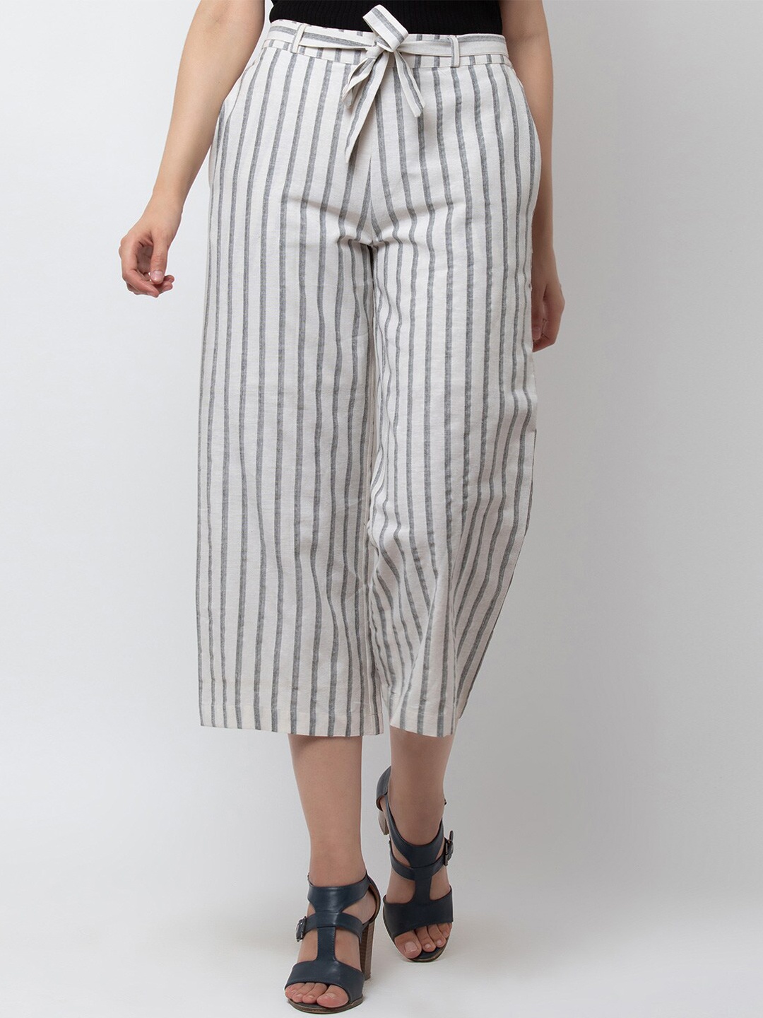 

DODO & MOA Women White Striped Culottes Trousers