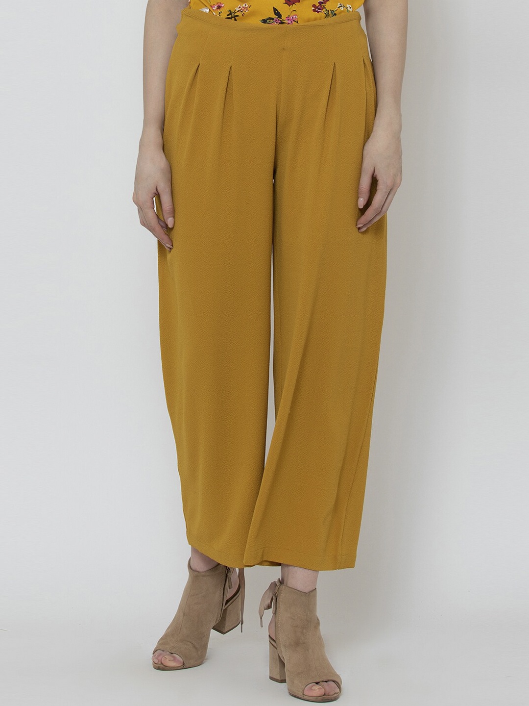 

DODO & MOA Women Yellow Pleated Peg Trousers