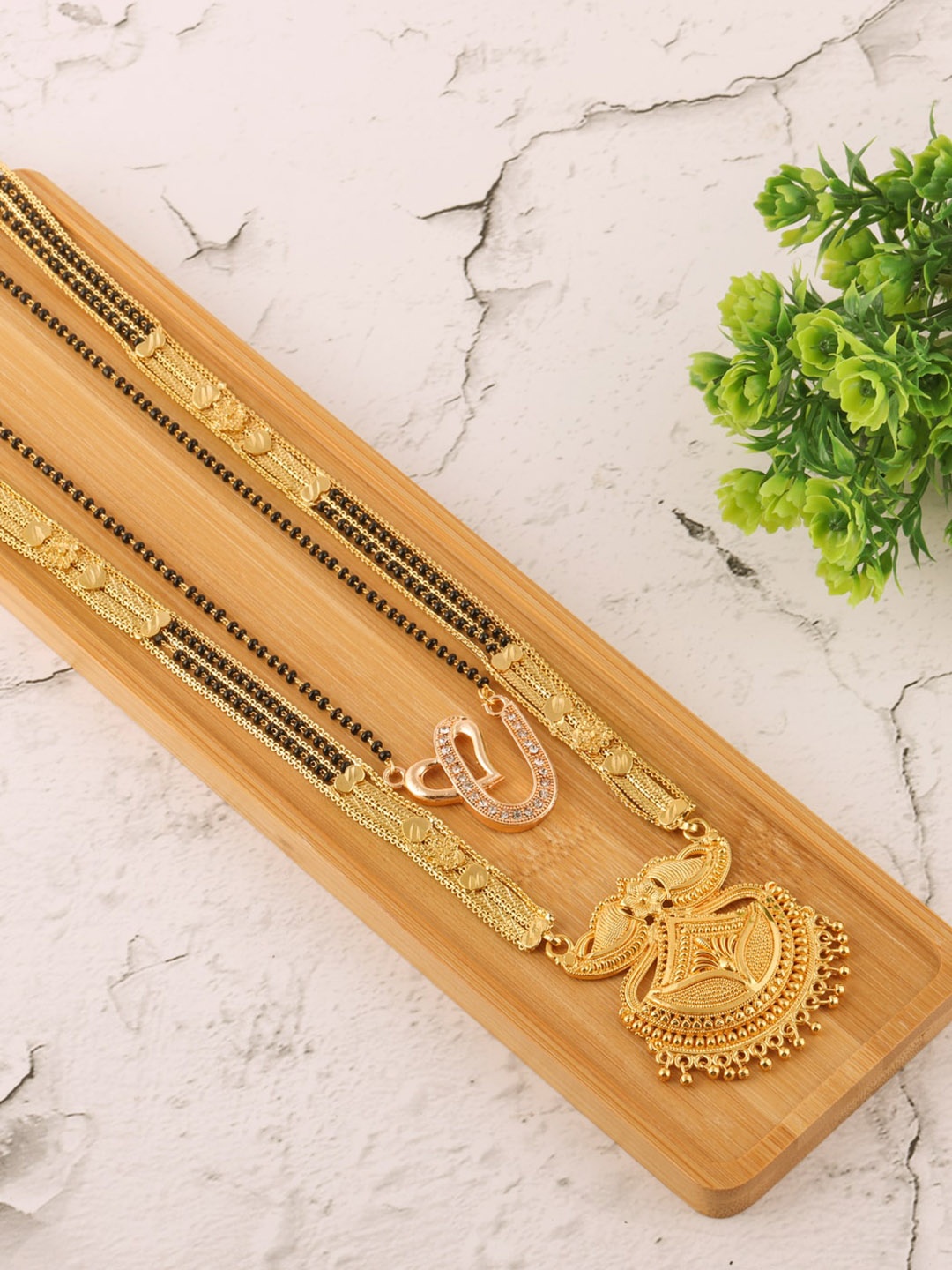 

Brandsoon Set Of 2 Gold-Plated Black Beaded Mangalsutra