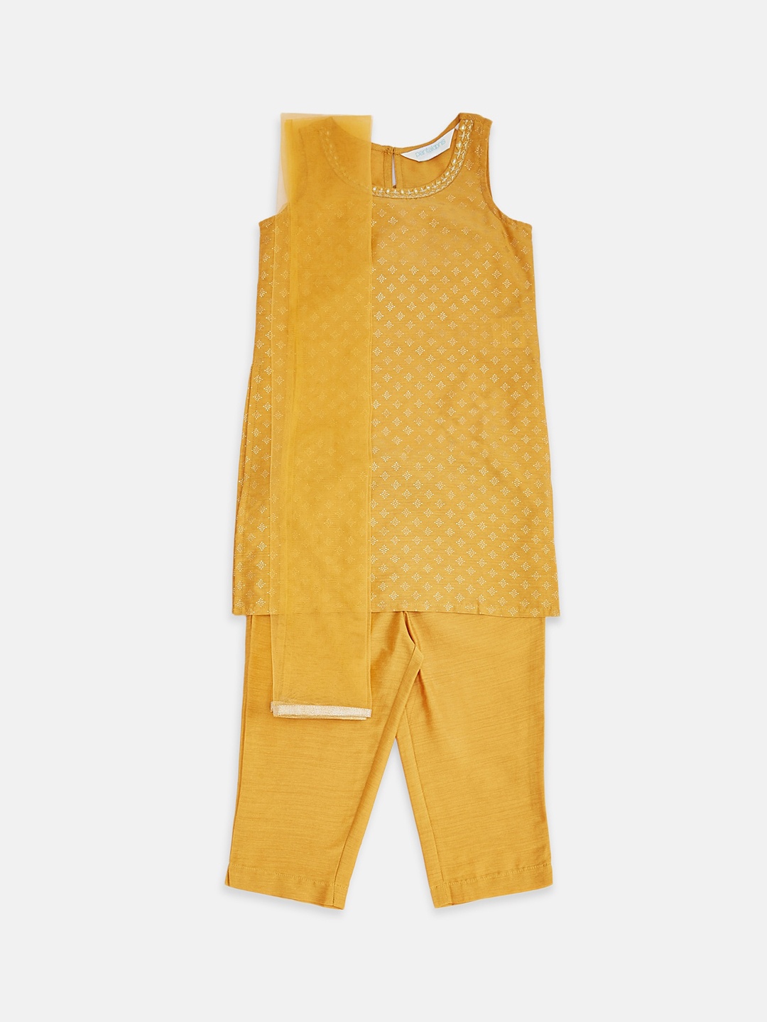

AKKRITI BY PANTALOONS Girls Mustard Yellow Kurti with Trousers & With Dupatta