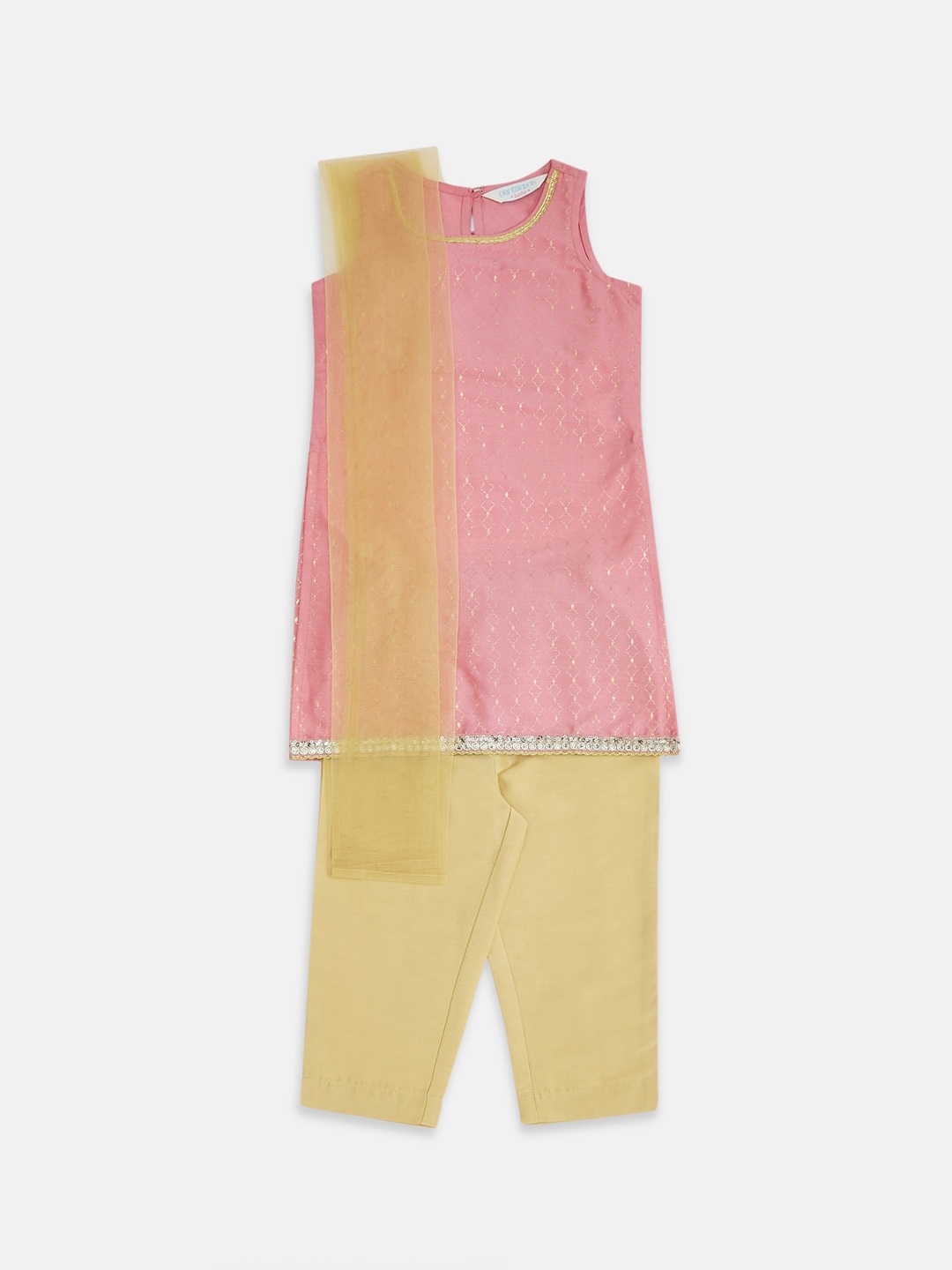 

AKKRITI BY PANTALOONS Girls Pink Embroidered Regular Kurti with Pyjamas & With Dupatta