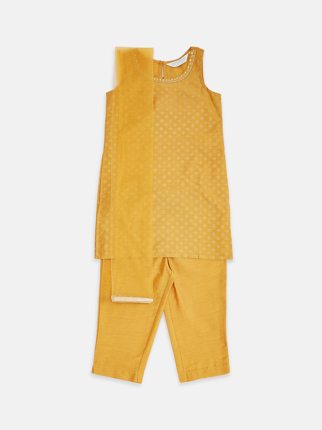 

AKKRITI BY PANTALOONS Girls Mustard Yellow Regular Kurti with Trousers & With Dupatta