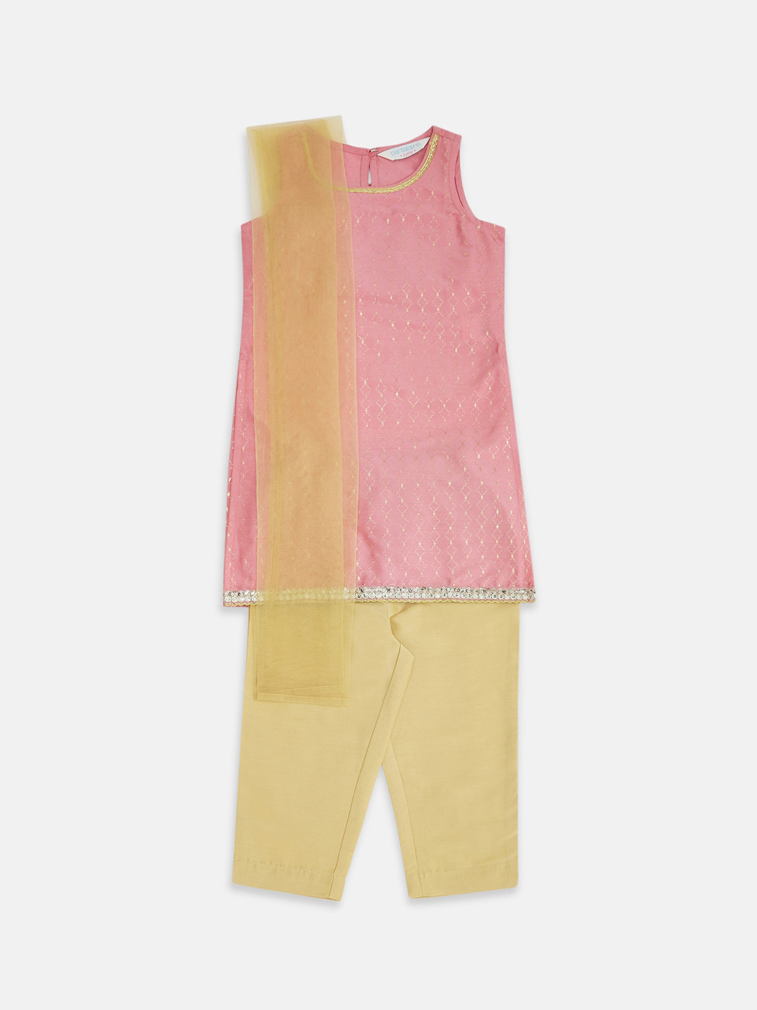 

AKKRITI BY PANTALOONS Girls Pink Ethnic Motifs Printed Kurti with Pyjamas & Dupatta