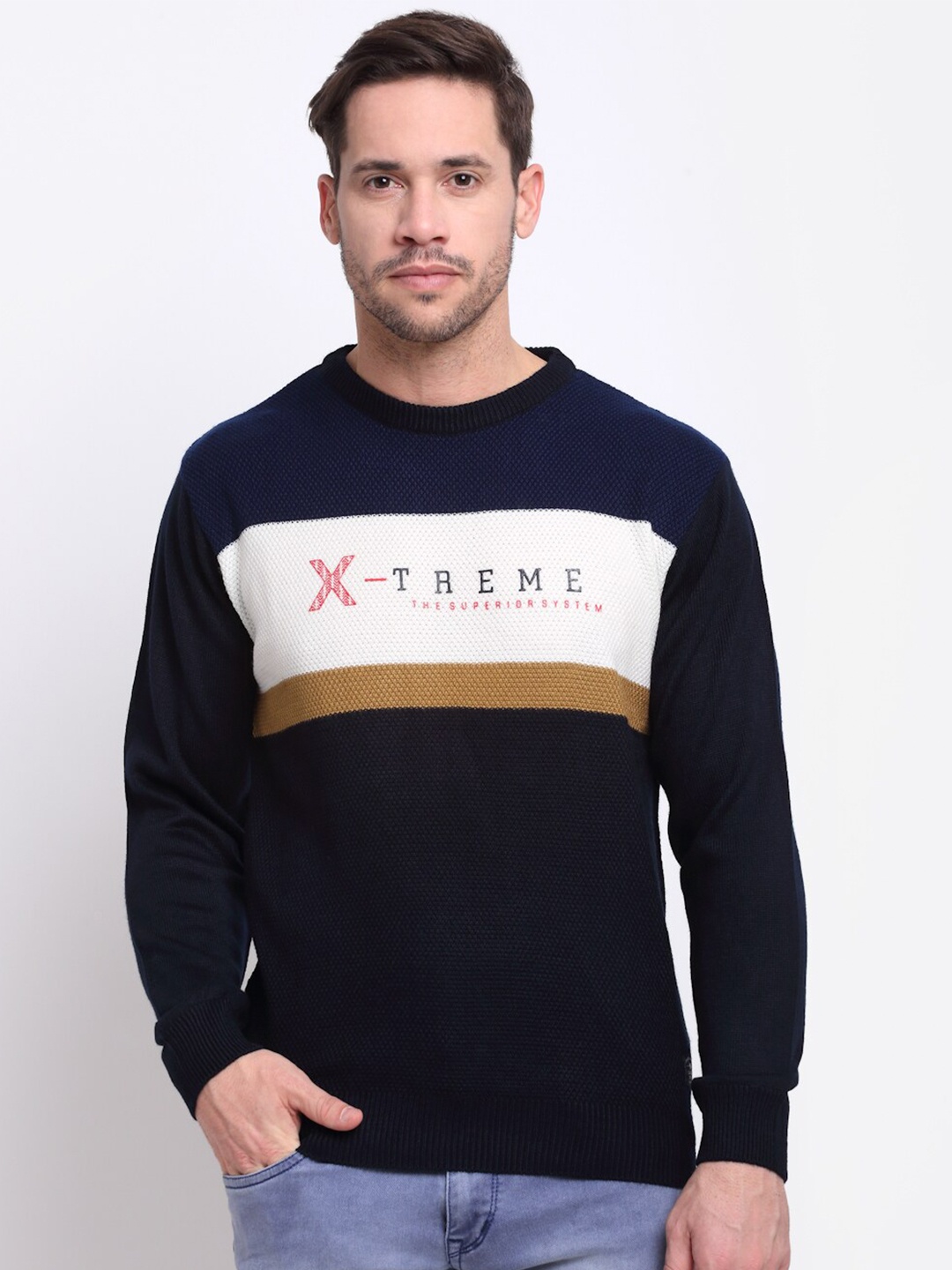 

Cantabil Men Navy Blue Woollen Pullover