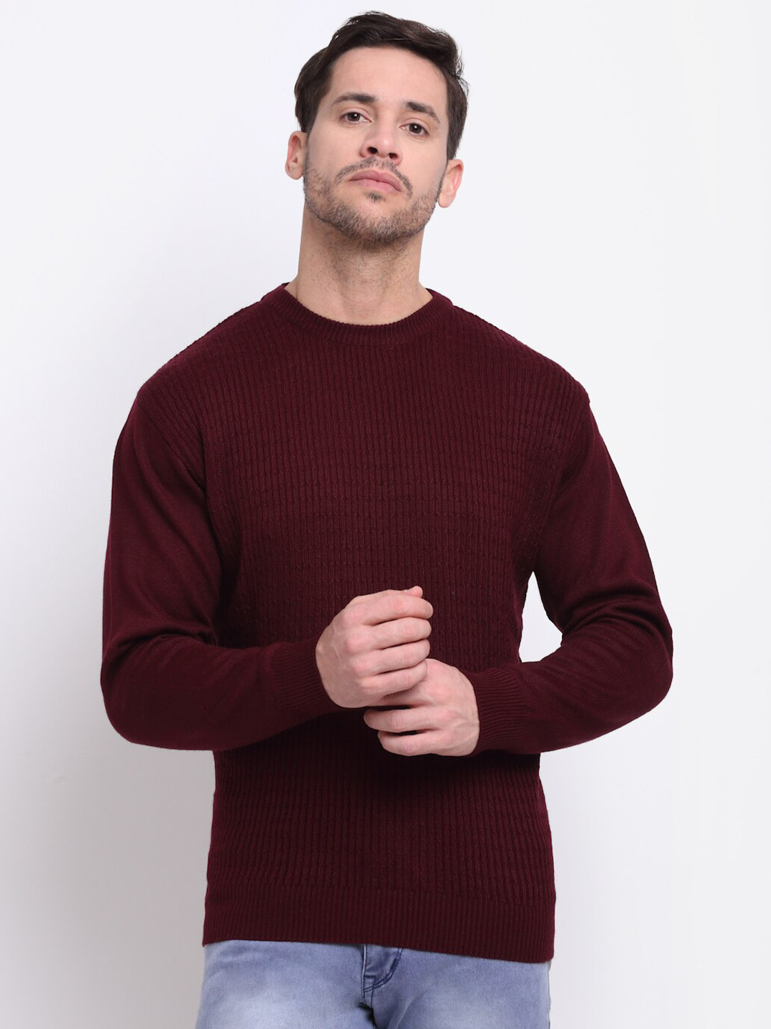 

Cantabil Men Maroon Woollen Pullover