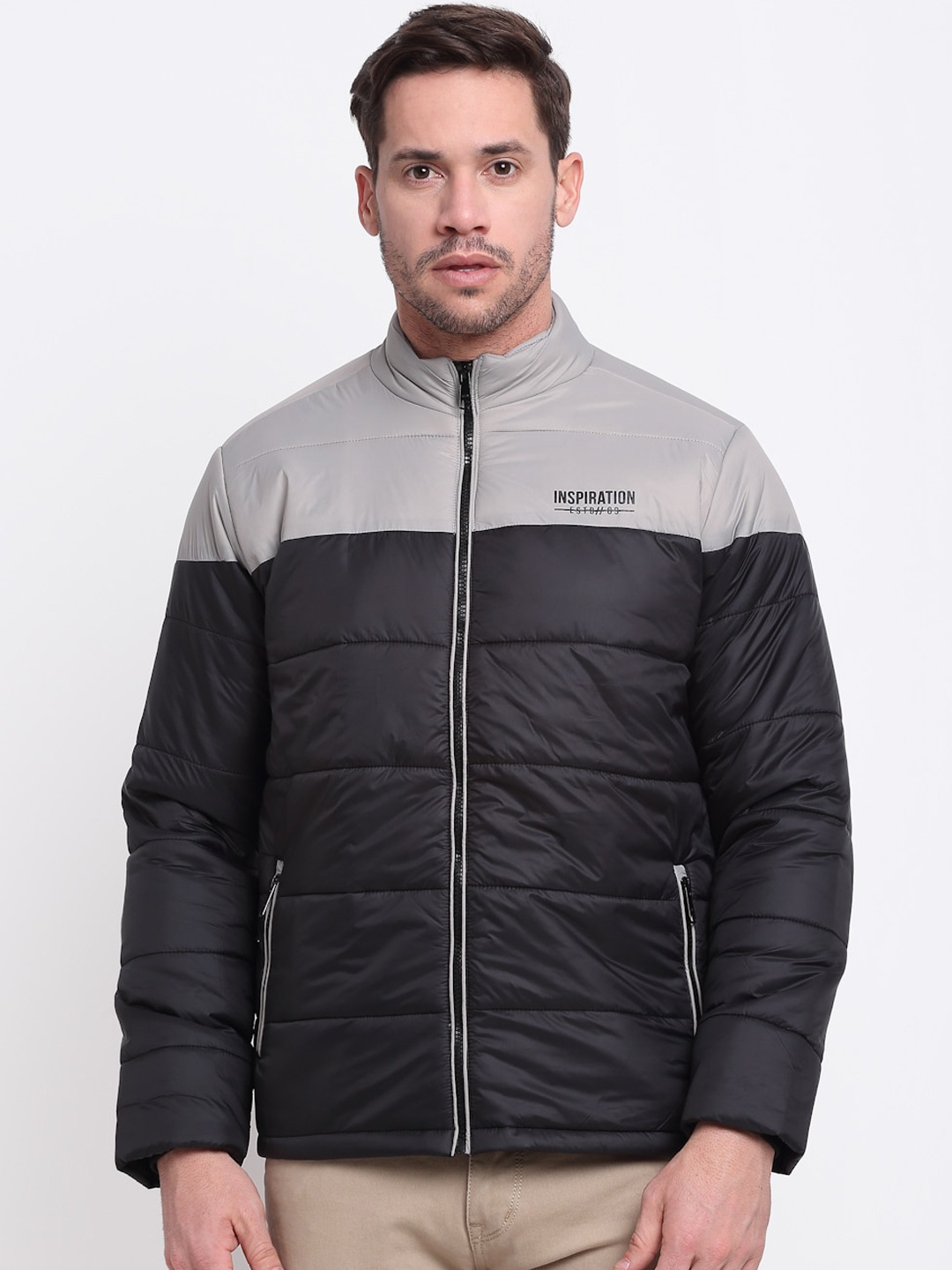 

Cantabil Men Grey Colourblocked Lightweight Padded Jacket