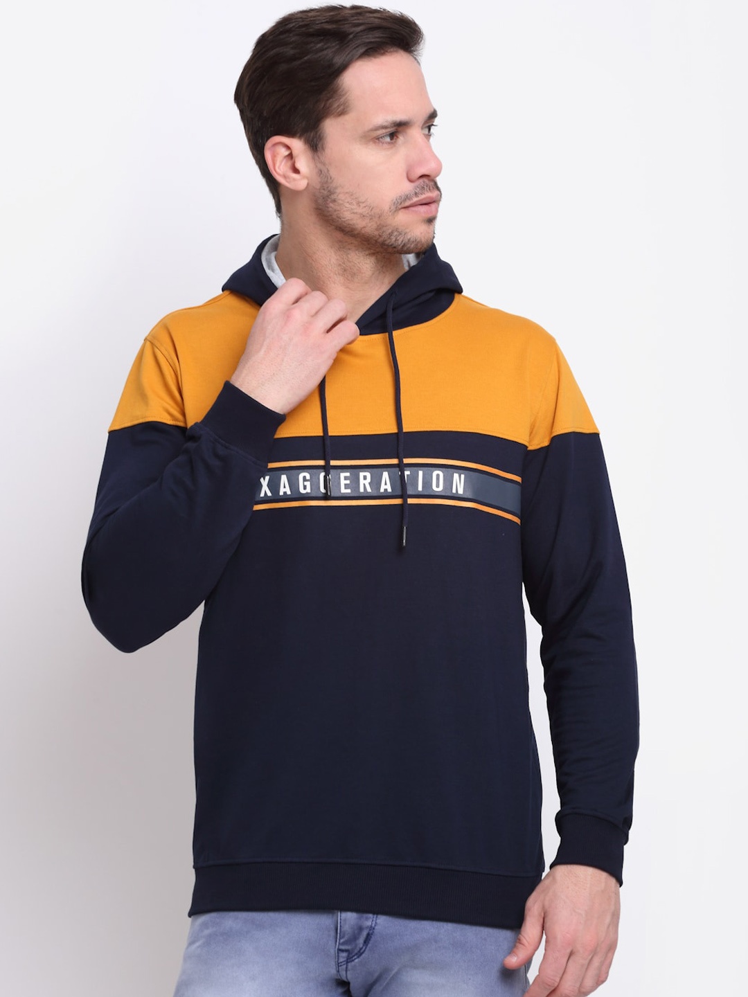 

Cantabil Men Mustard Colourblocked Sweatshirt