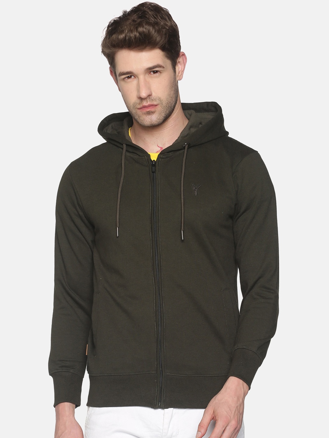 

SHOWOFF Men Olive Green Hooded Sweatshirt