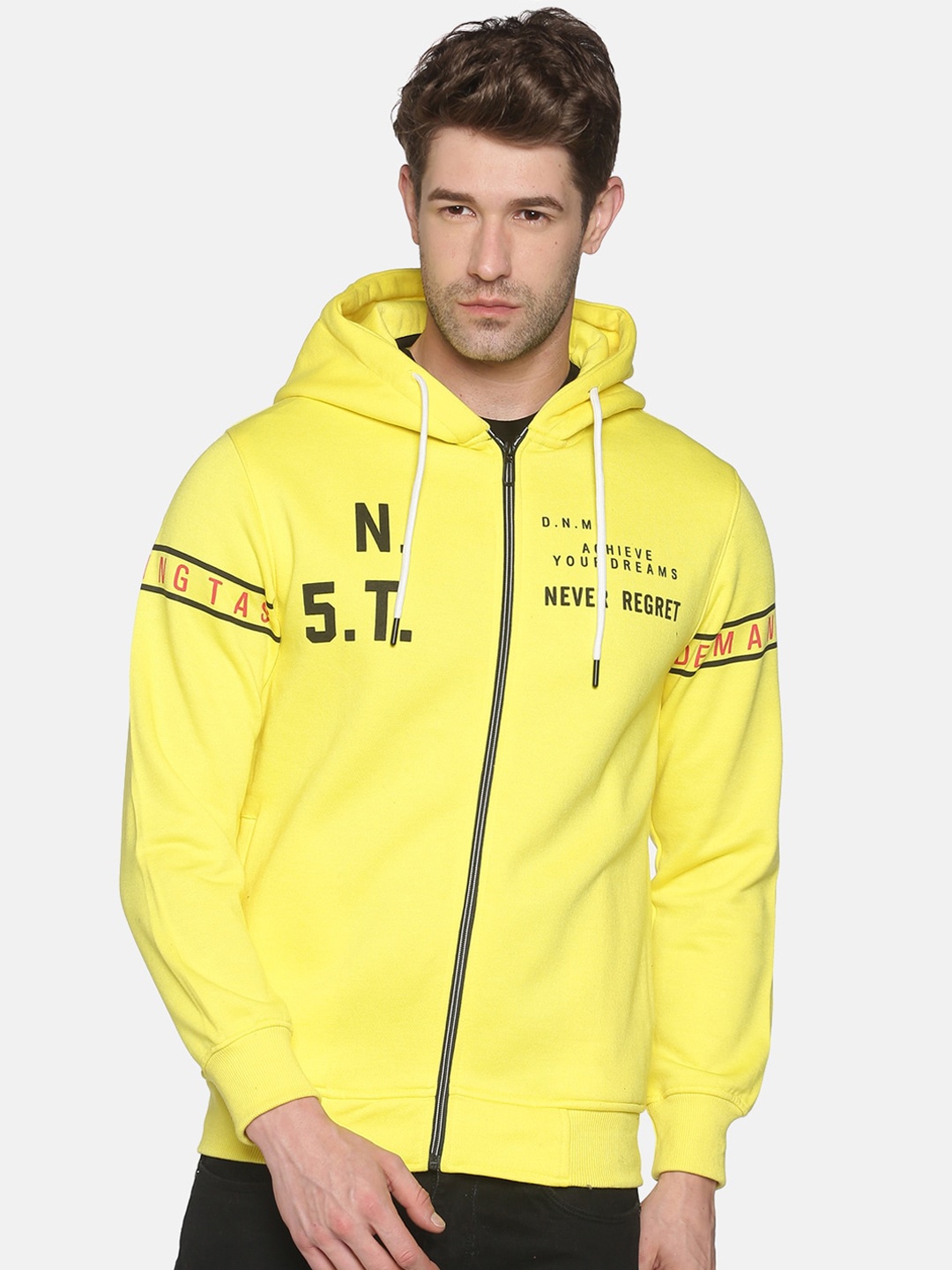 

SHOWOFF Men Yellow Printed Hooded Sweatshirt