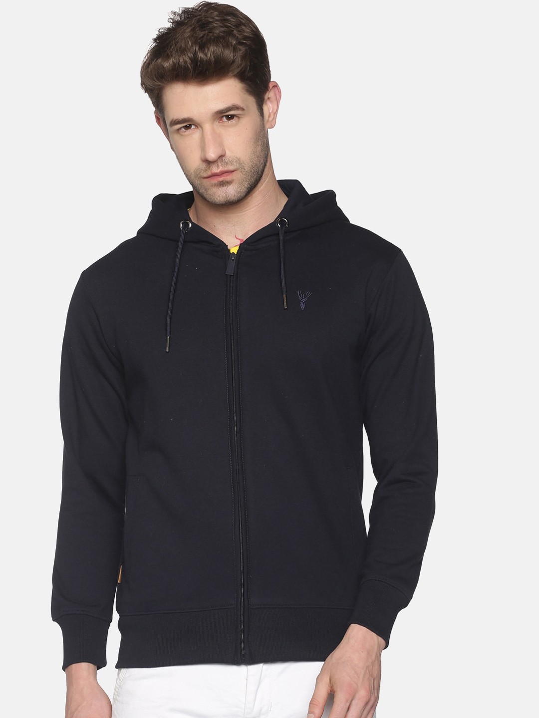 

SHOWOFF Men Navy Blue Solid Cotton Hooded Sweatshirt