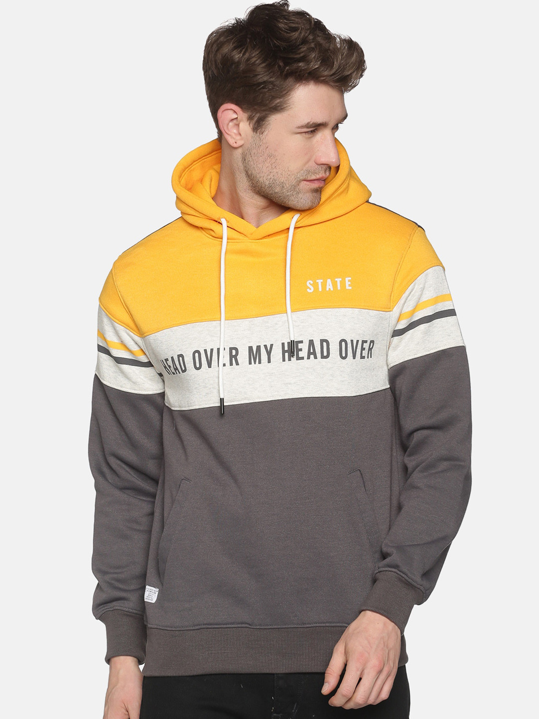 

SHOWOFF Men Grey Printed Hooded Sweatshirt