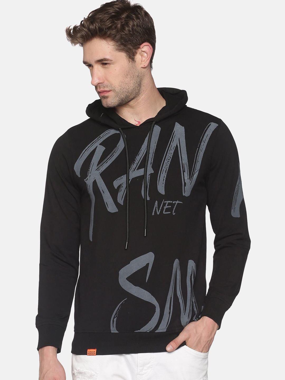 

SHOWOFF Men Black Printed Hooded Sweatshirt