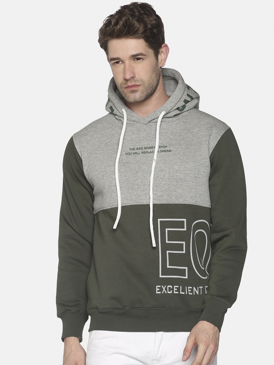 

SHOWOFF Men Green Colourblocked Hooded Sweatshirt