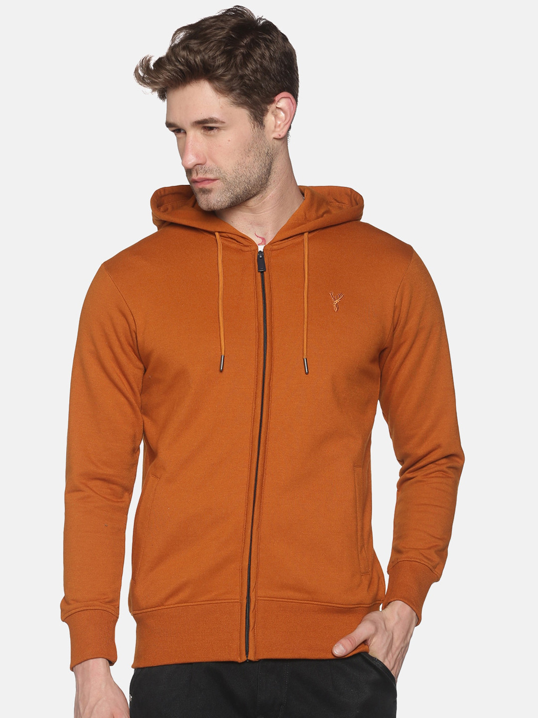 

SHOWOFF Men Mustard Hooded Sweatshirt