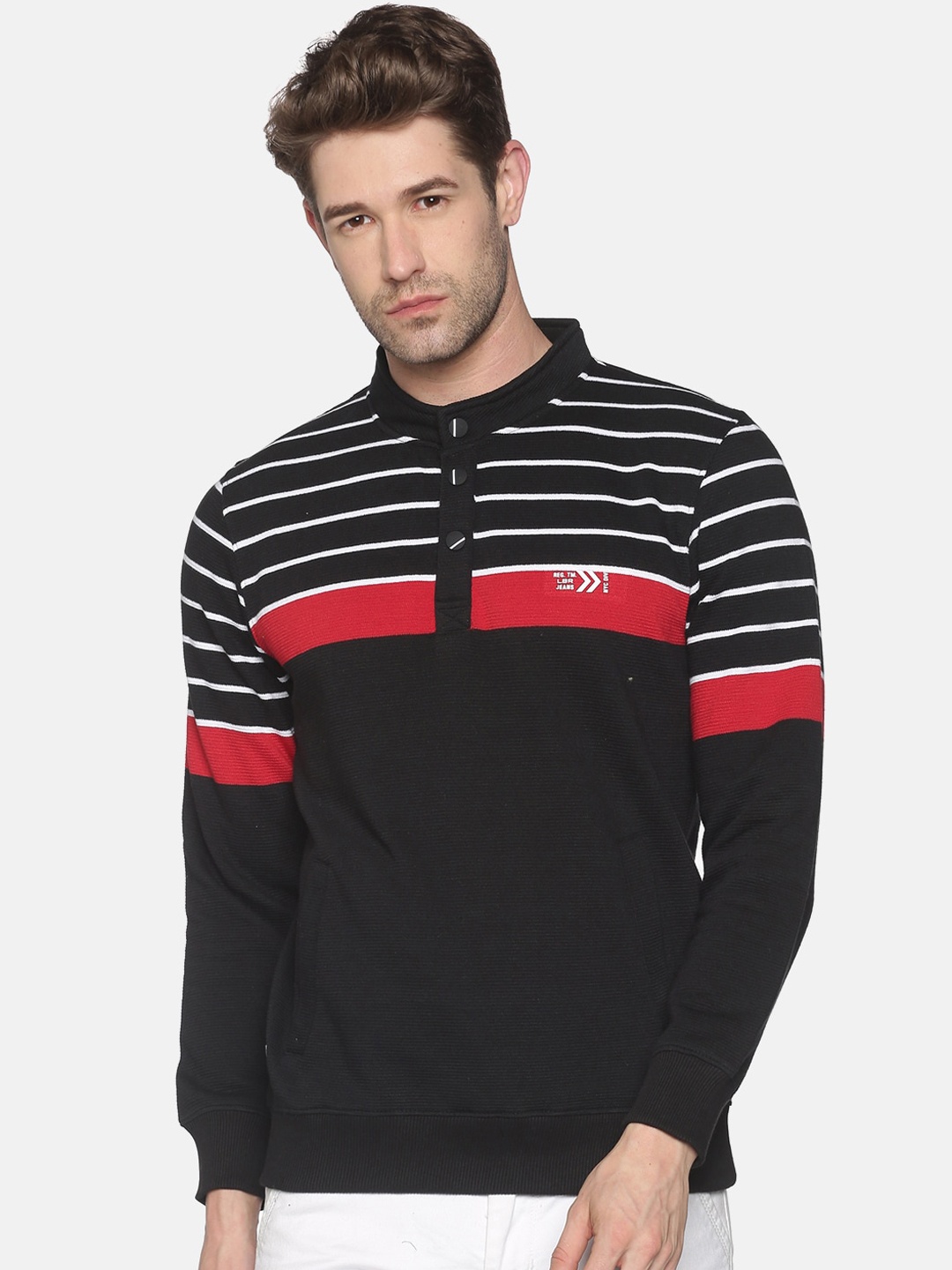 

SHOWOFF Men Black Striped Sweatshirt