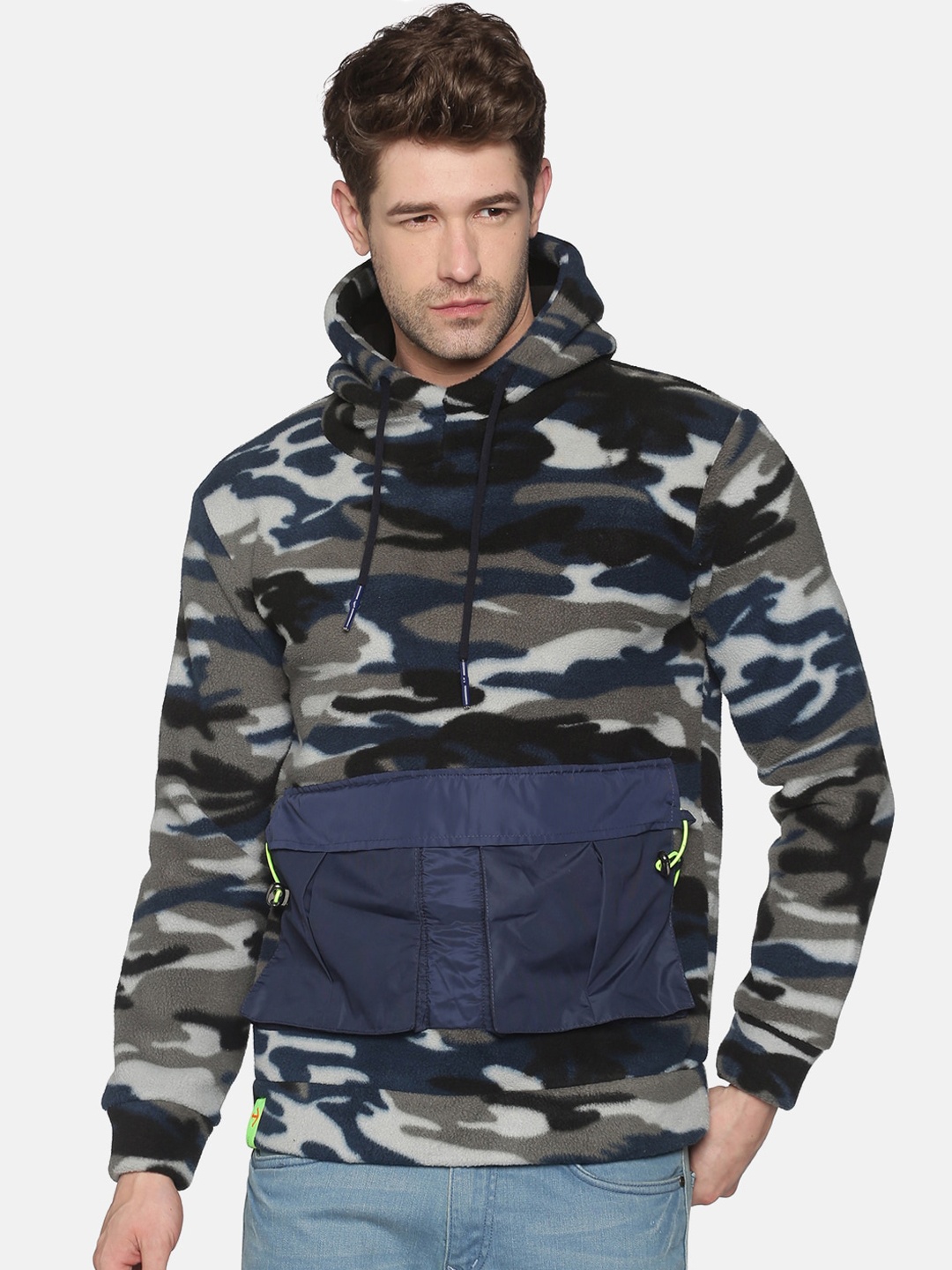 

SHOWOFF Men Blue Printed Hooded Sweatshirt