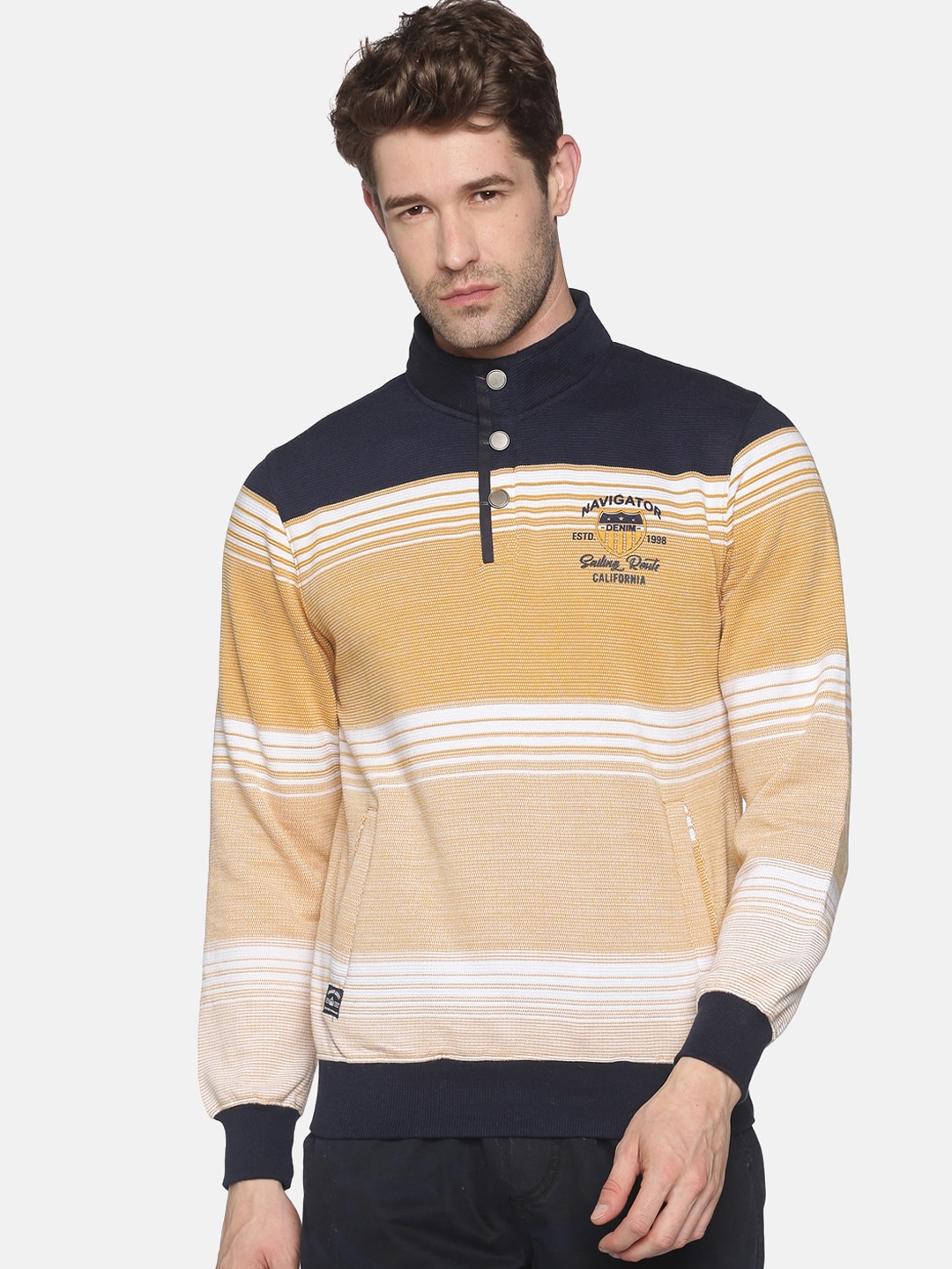 

SHOWOFF Men Yellow Striped Sweatshirt
