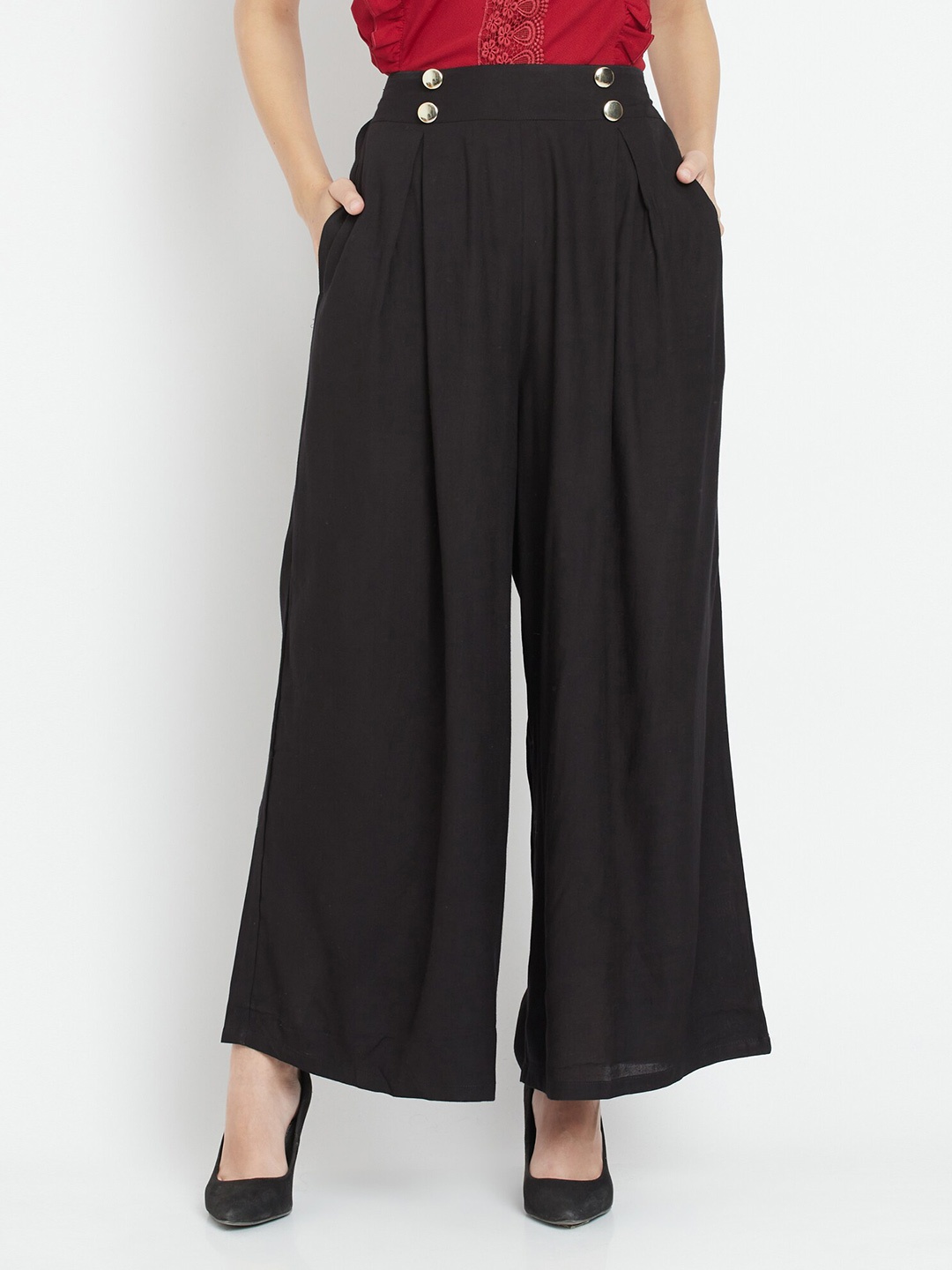 

Purple State Women Black Wide-Leg Palazzos