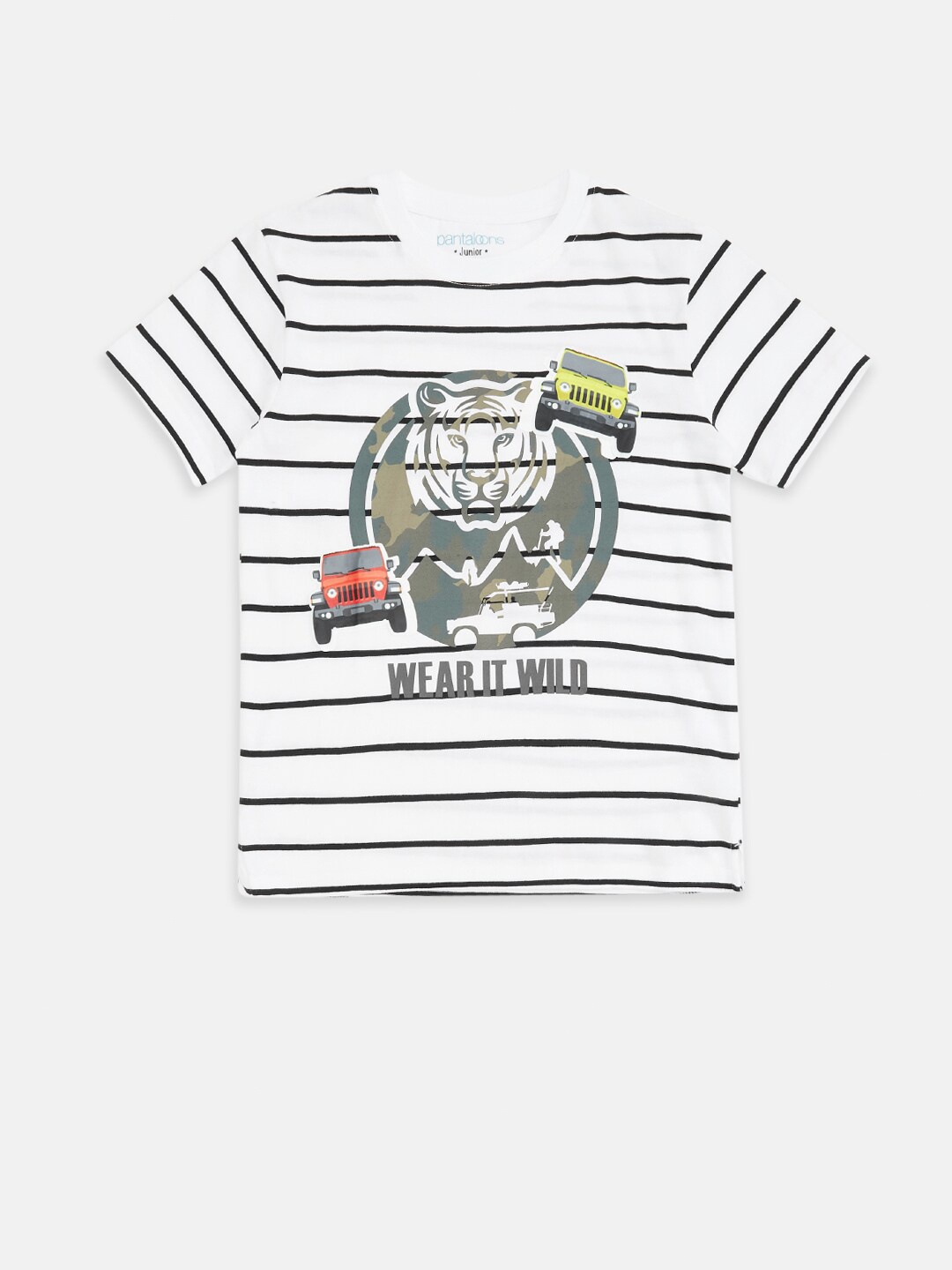 

Pantaloons Junior Boys White Striped T-shirt