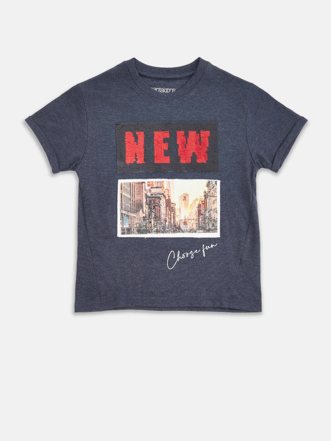 

Pantaloons Junior Boys Navy Blue Typography Printed T-shirt