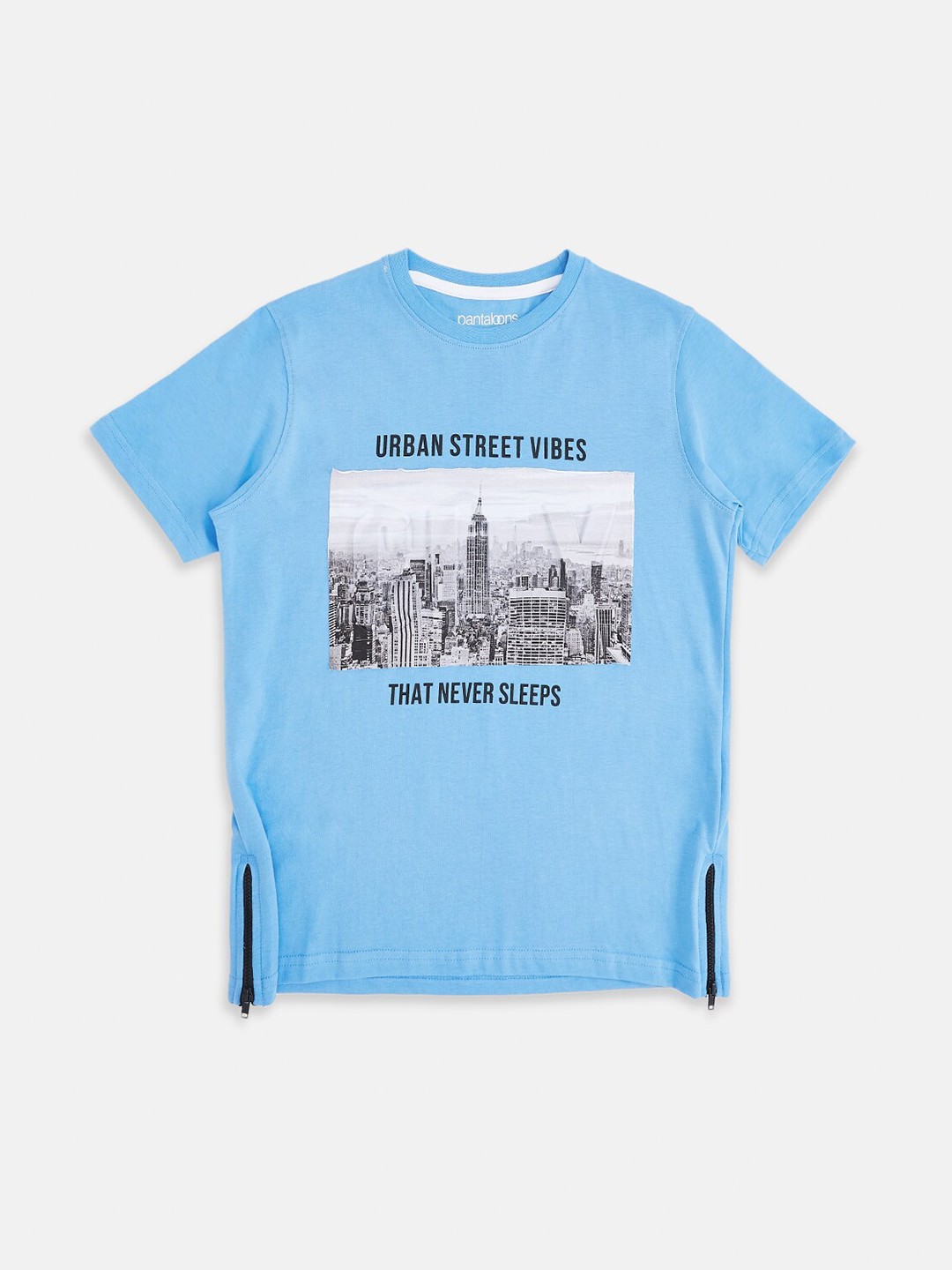 

Pantaloons Junior Boys Blue & Grey Printed T-shirt