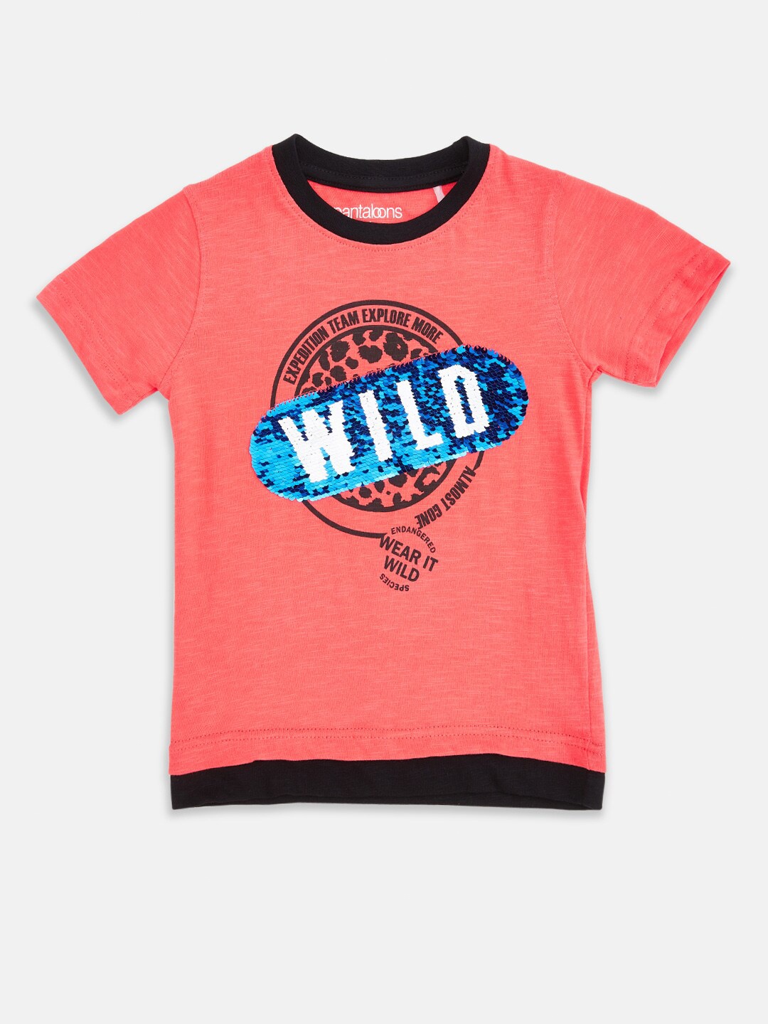 

Pantaloons Junior Boys Coral & Blue Typography Printed T-shirt