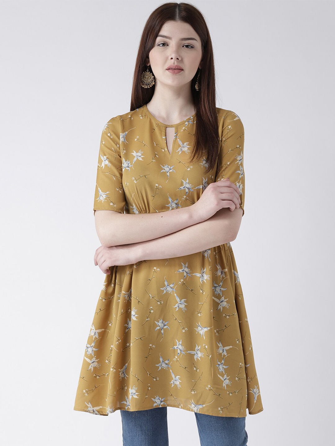 

DODO & MOA Mustard Yellow Floral Printed Kurti
