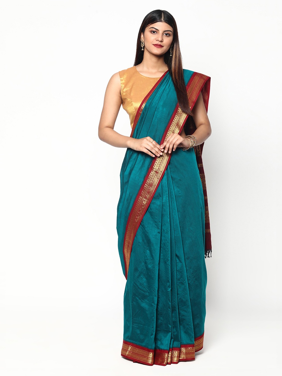 

Sudarshan Silks Blue & Gold-Toned Zari Silk Cotton Saree