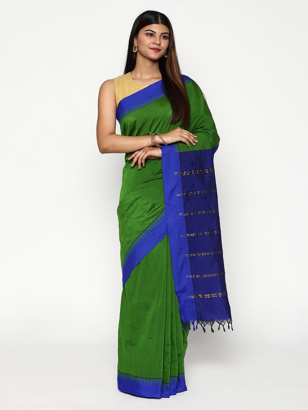 

Sudarshan Silks Green & Blue Silk Cotton Saree