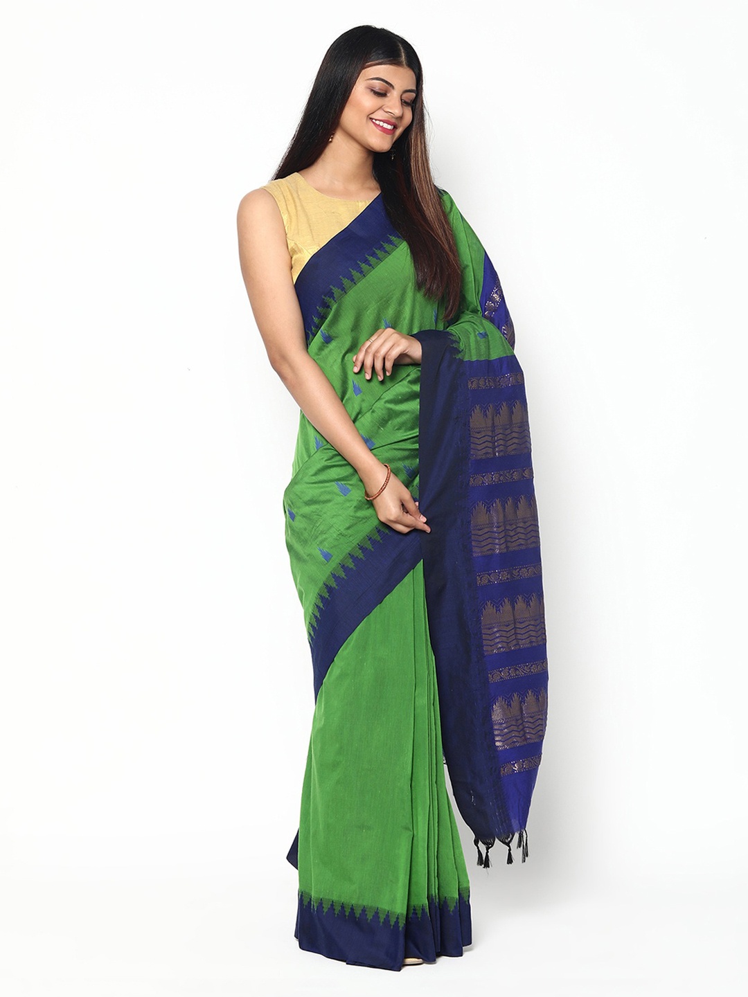

Sudarshan Silks Green & Blue Woven Design Zari Silk Cotton Saree