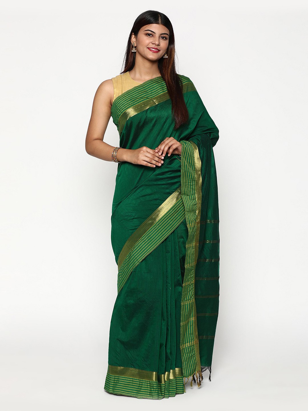 

Sudarshan Silks Green & Gold-Toned Silk Cotton Saree