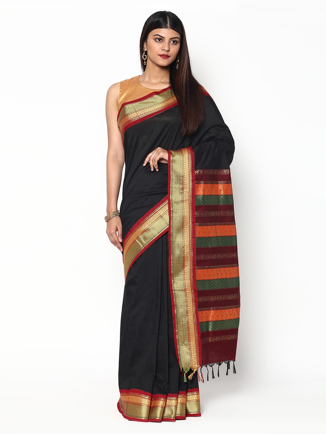 

Sudarshan Silks Black & Maroon Zari Silk Cotton Saree