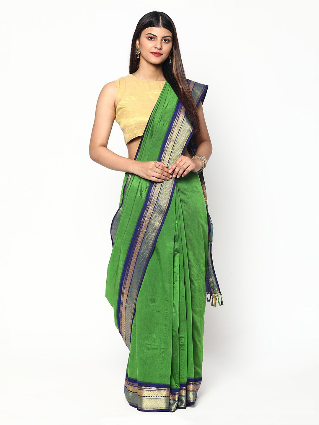 

Sudarshan Silks Green & Blue Zari Silk Cotton Saree