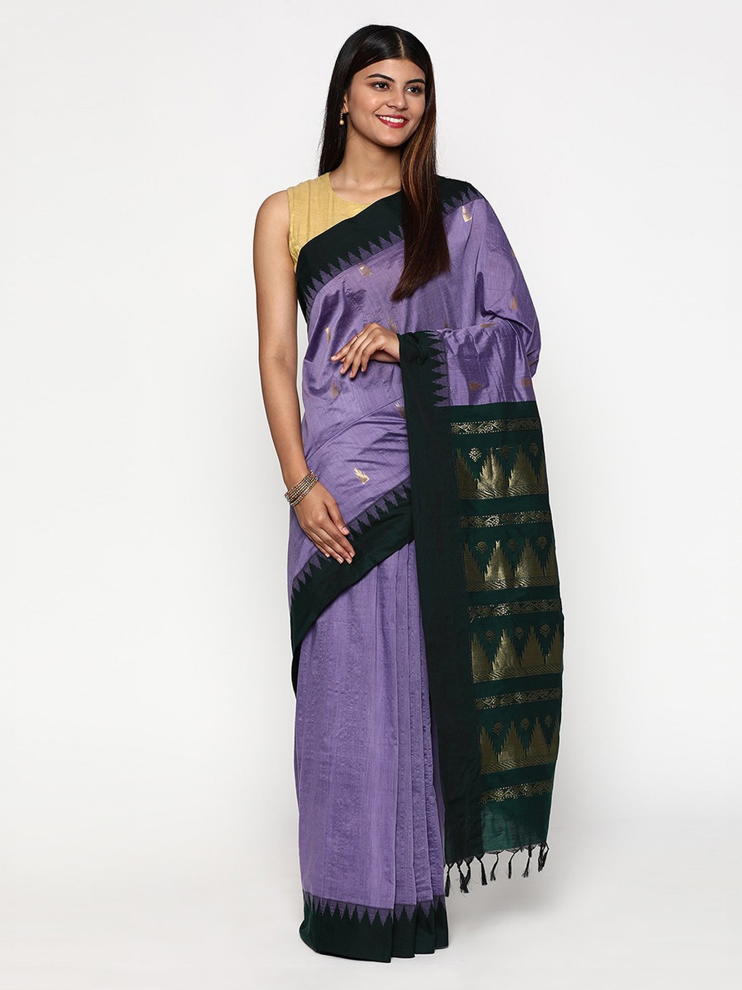 

Sudarshan Silks Purple & Green Woven Design Zari Silk Cotton Saree
