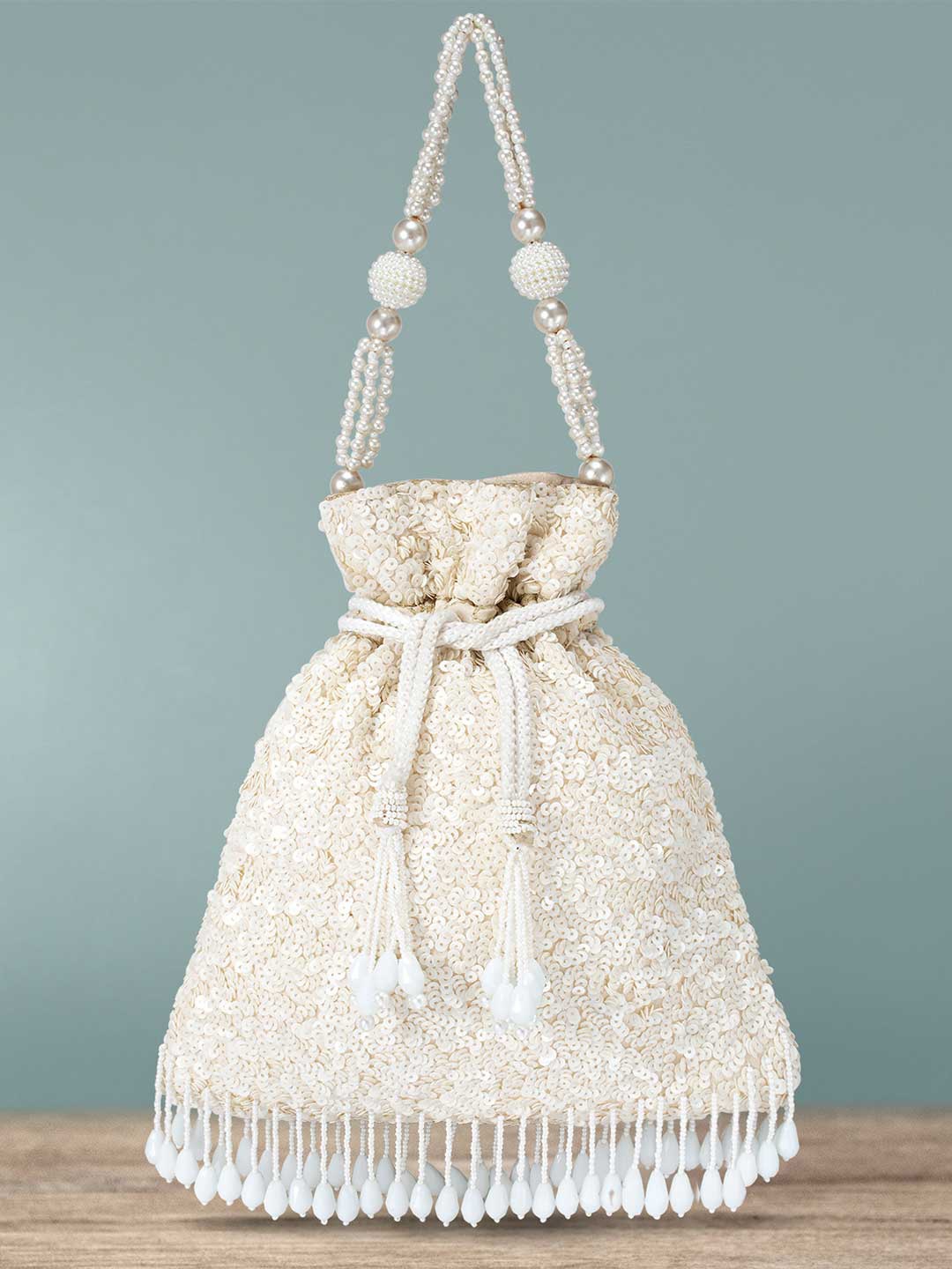 

Peora White Embellished Potli Clutch