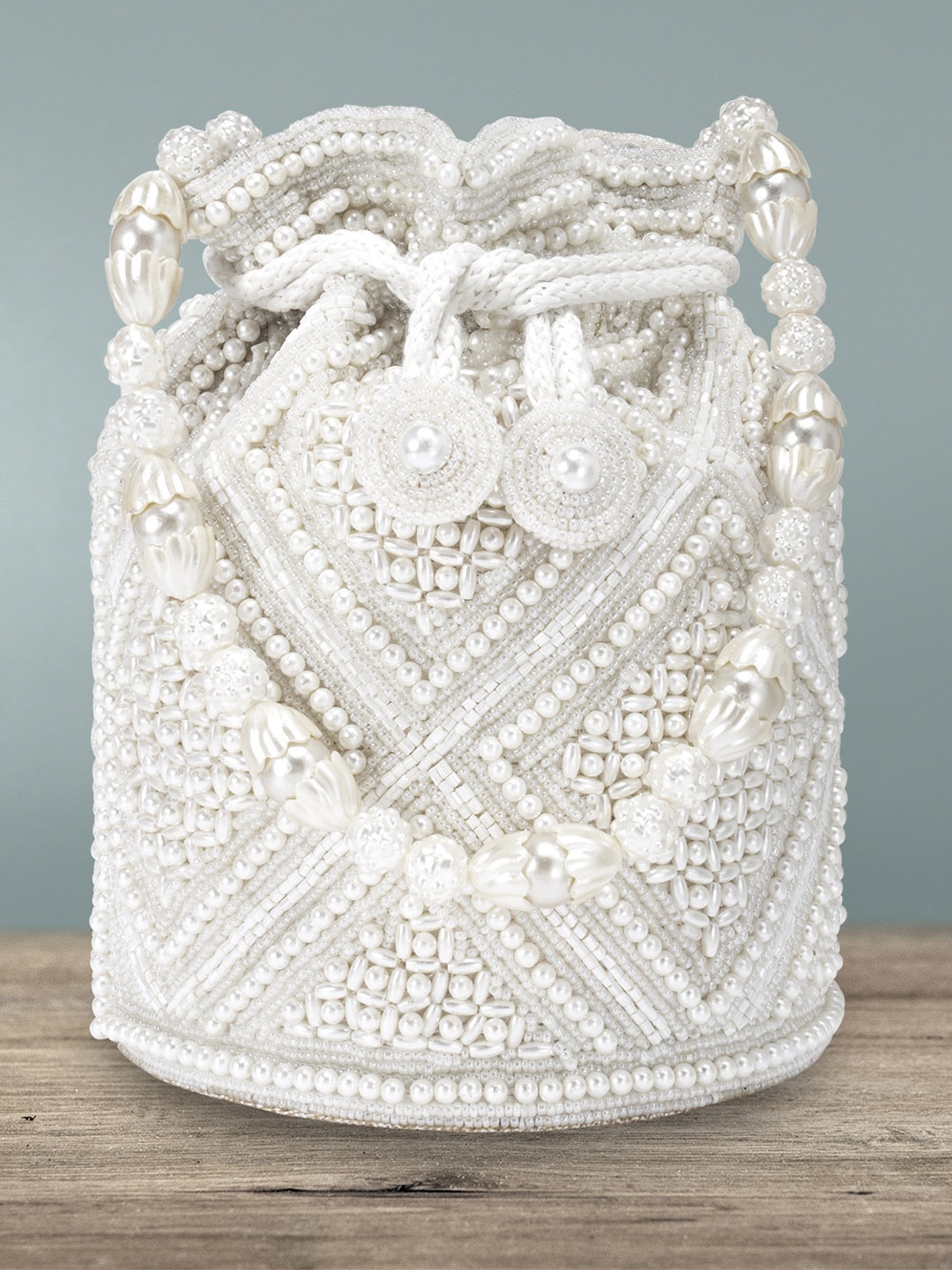 

Peora White Embellished Potli Clutch