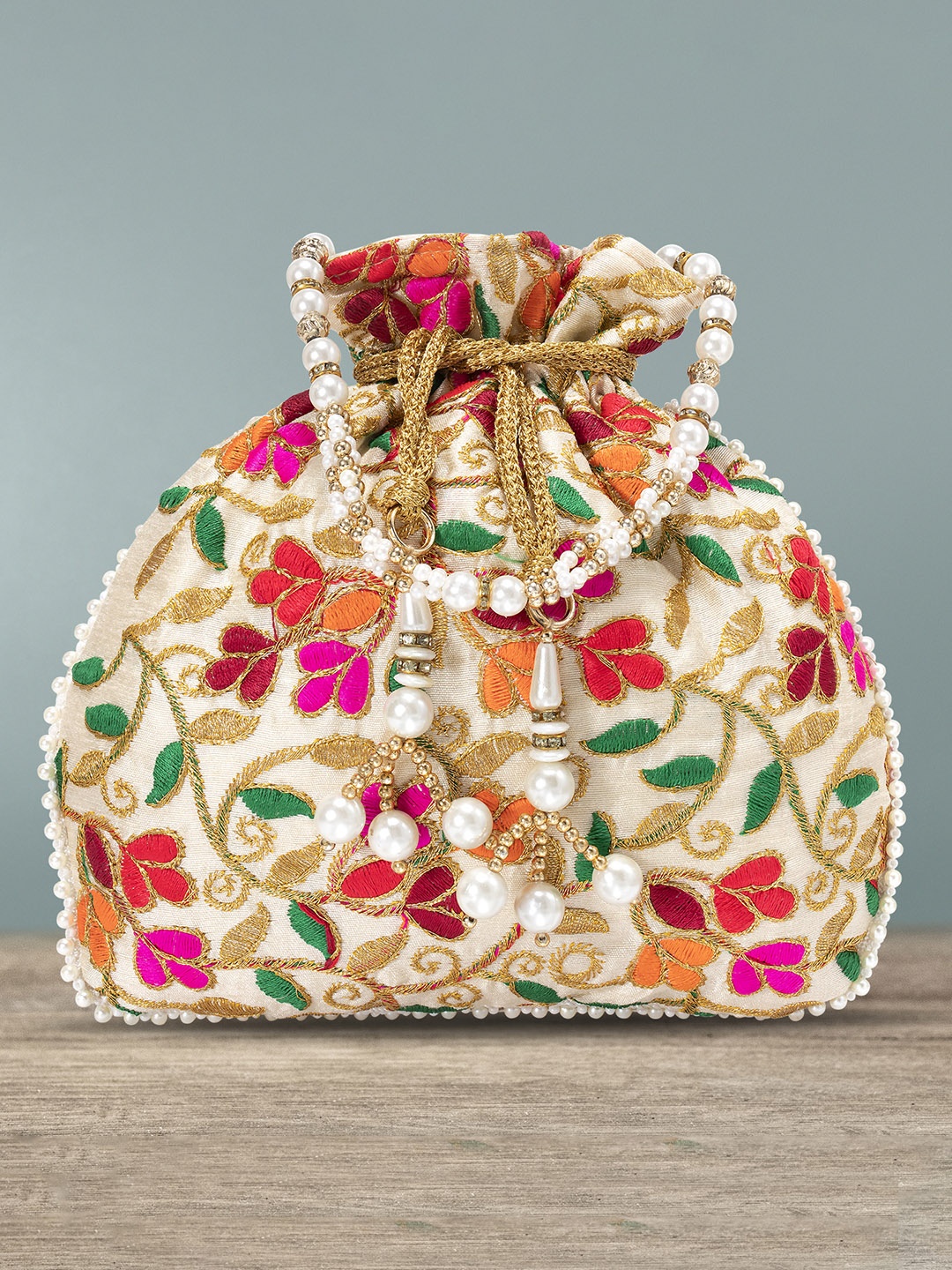 

Peora Women Multicolored Embroidered Potli, Gold
