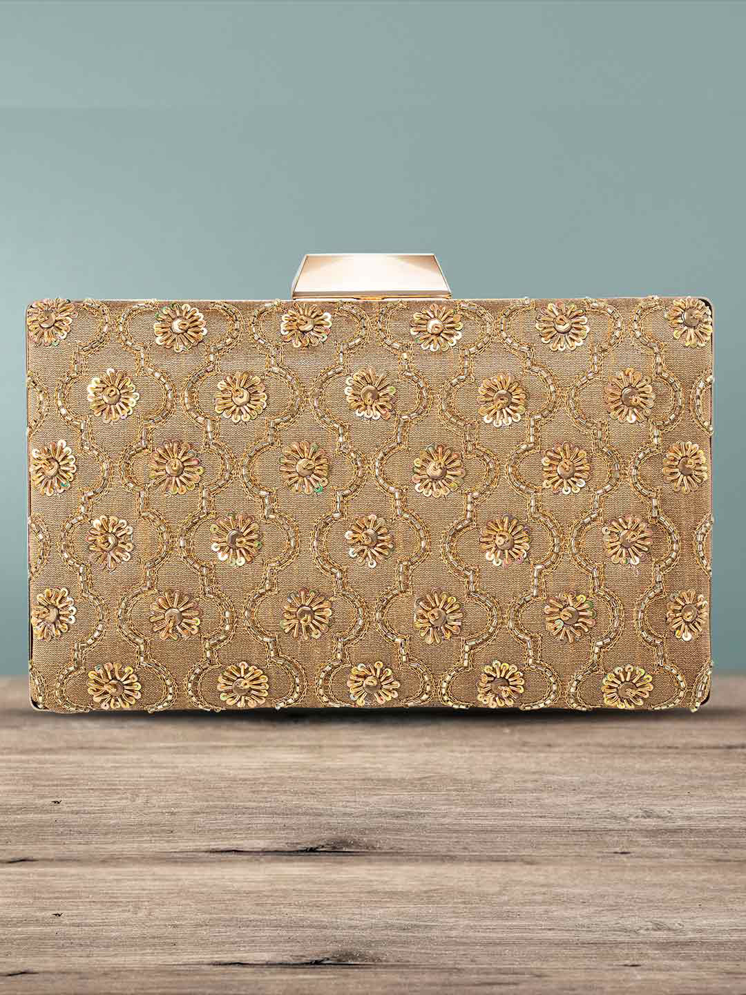 

Peora Brown Embellished Purse Clutch
