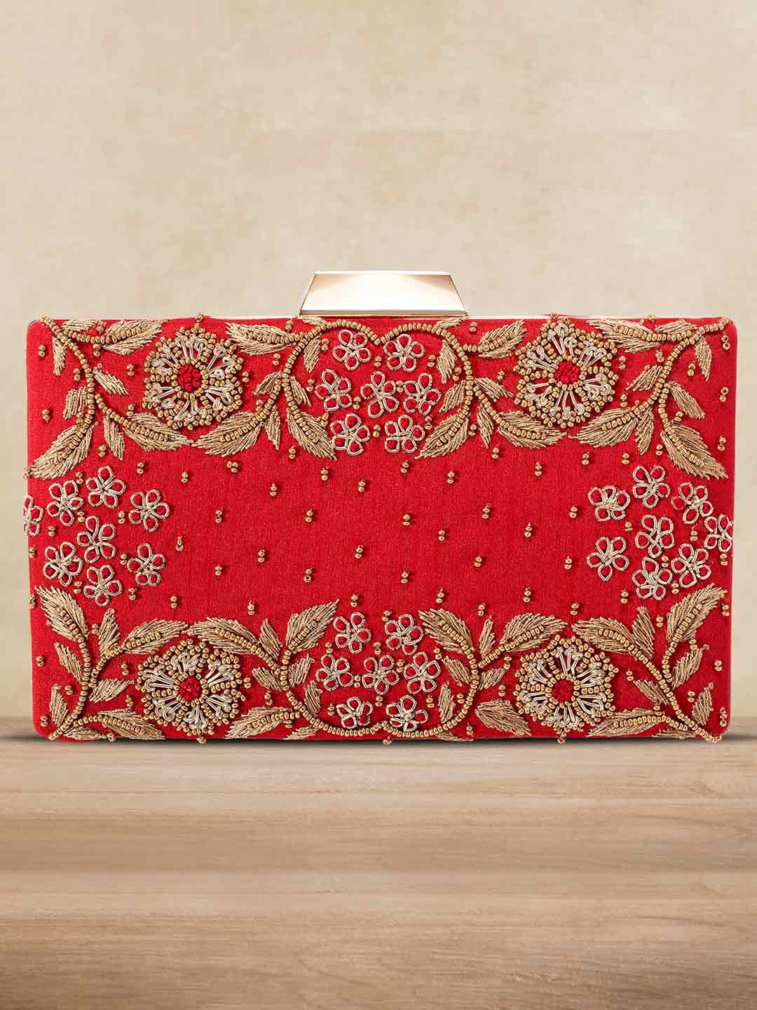 

Peora Red & Brown Embellished Wedding Handmade Evening Purse Clutch