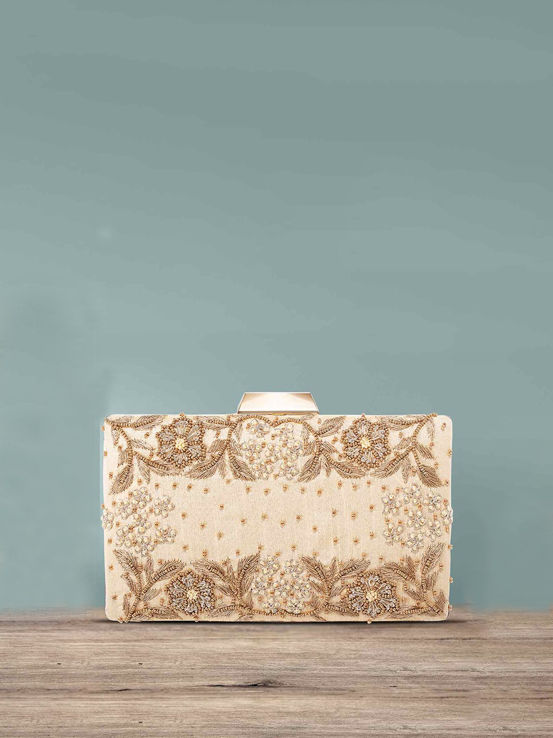 Peora Gold-Toned & Silver-Toned Embellished Box Clutch