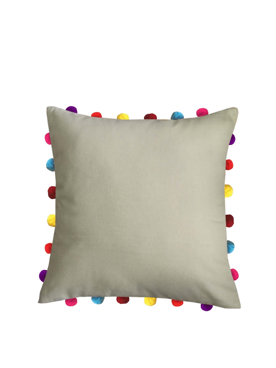 

Lushomes Beige & Yellow Square Cushion Covers with Colorful Pom poms
