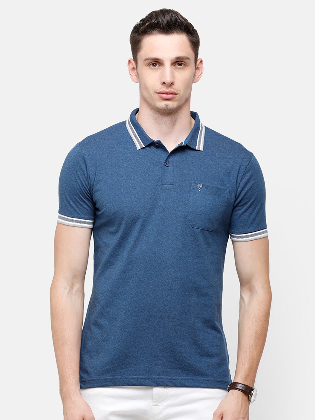 

Classic Polo Men Blue Polo Collar Pockets Slim Fit T-shirt