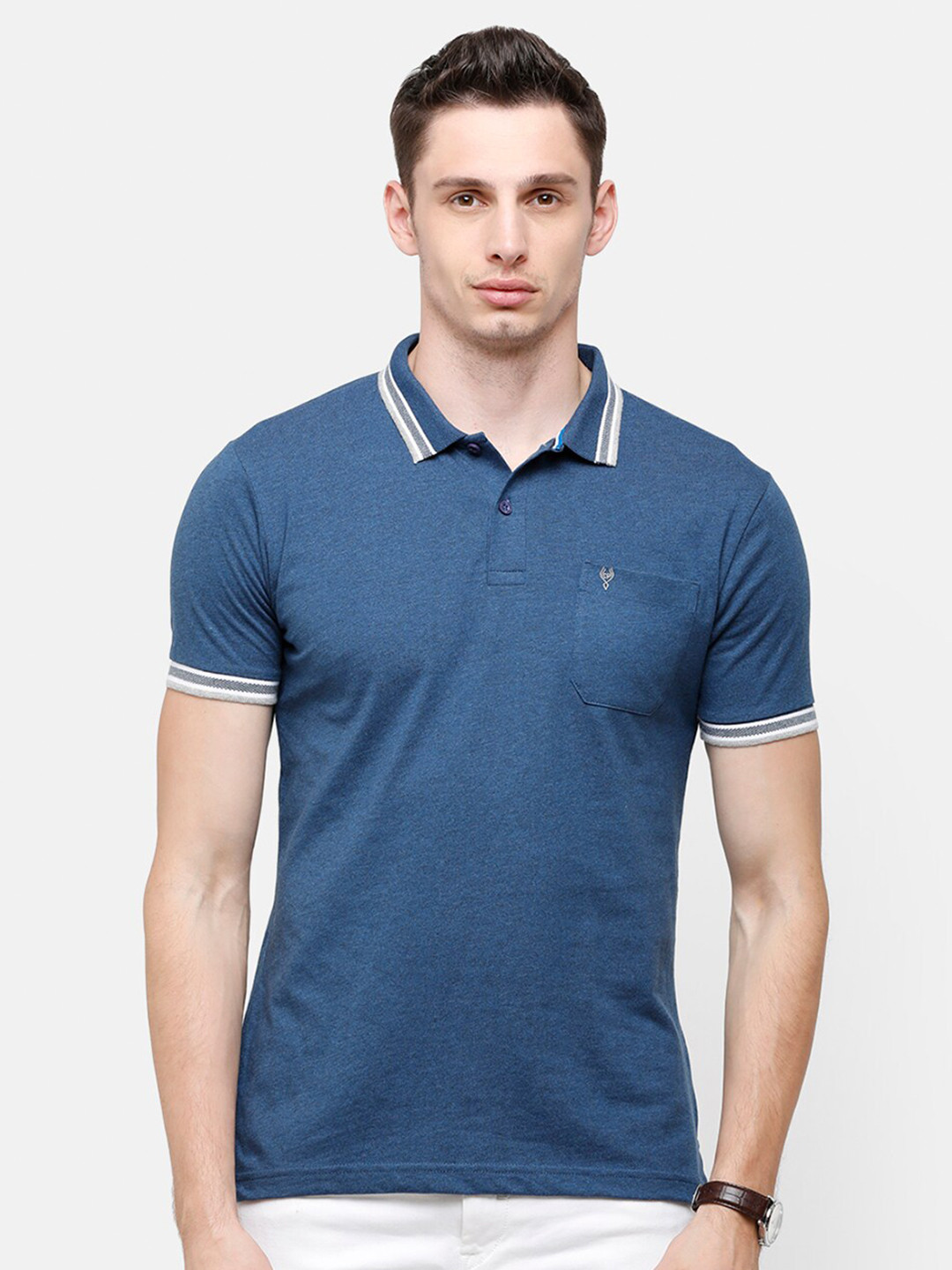 

Classic Polo Men Blue Polo Collar Pockets Slim Fit T-shirt
