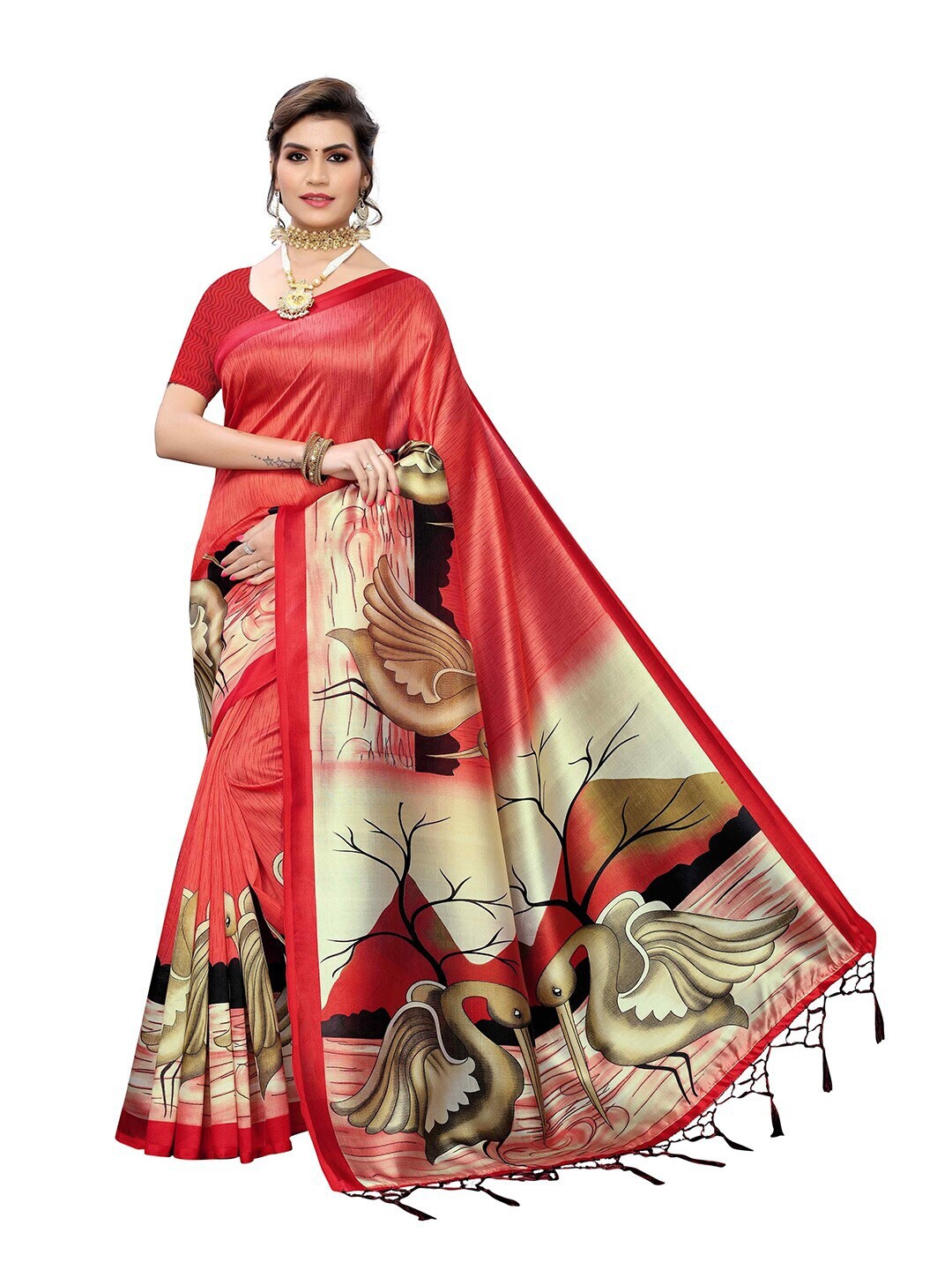

MOKSHA DESIGNS Red & Tan Ethnic Motifs Pure Silk Banarasi Saree